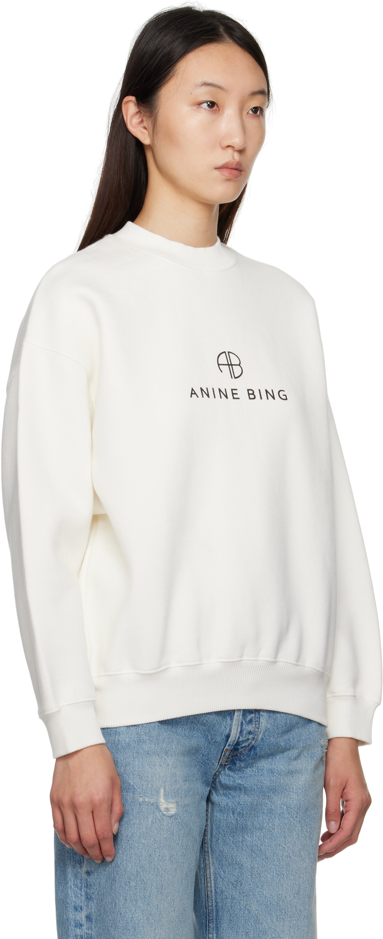 ANINE BING: Off-White Jaci Monogram Sweatshirt | SSENSE