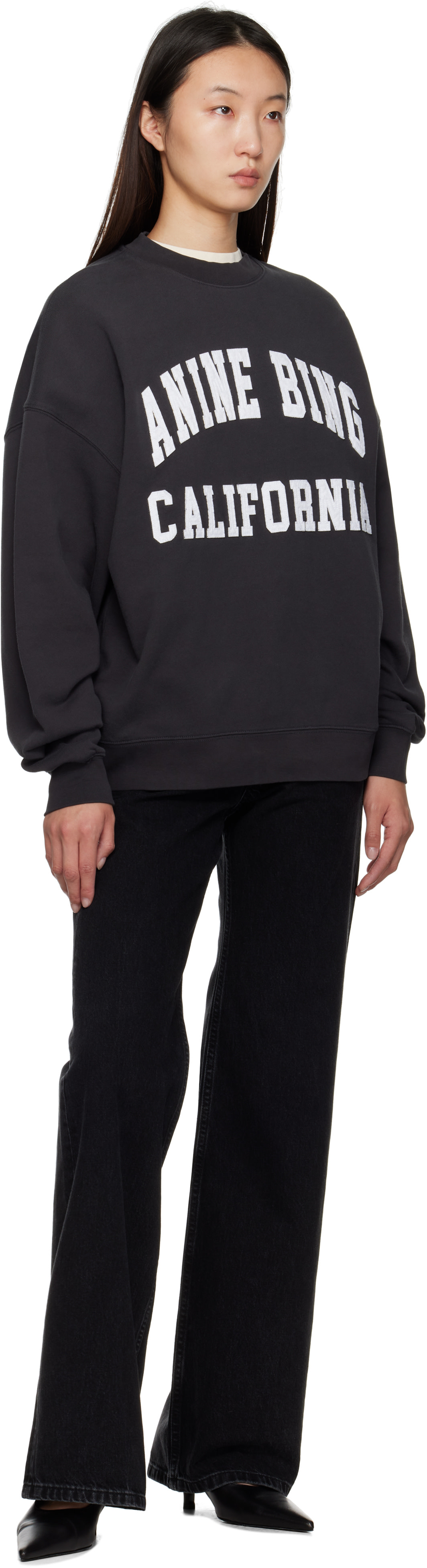 ANINE BING - Pull molletonné Miles noir à logos