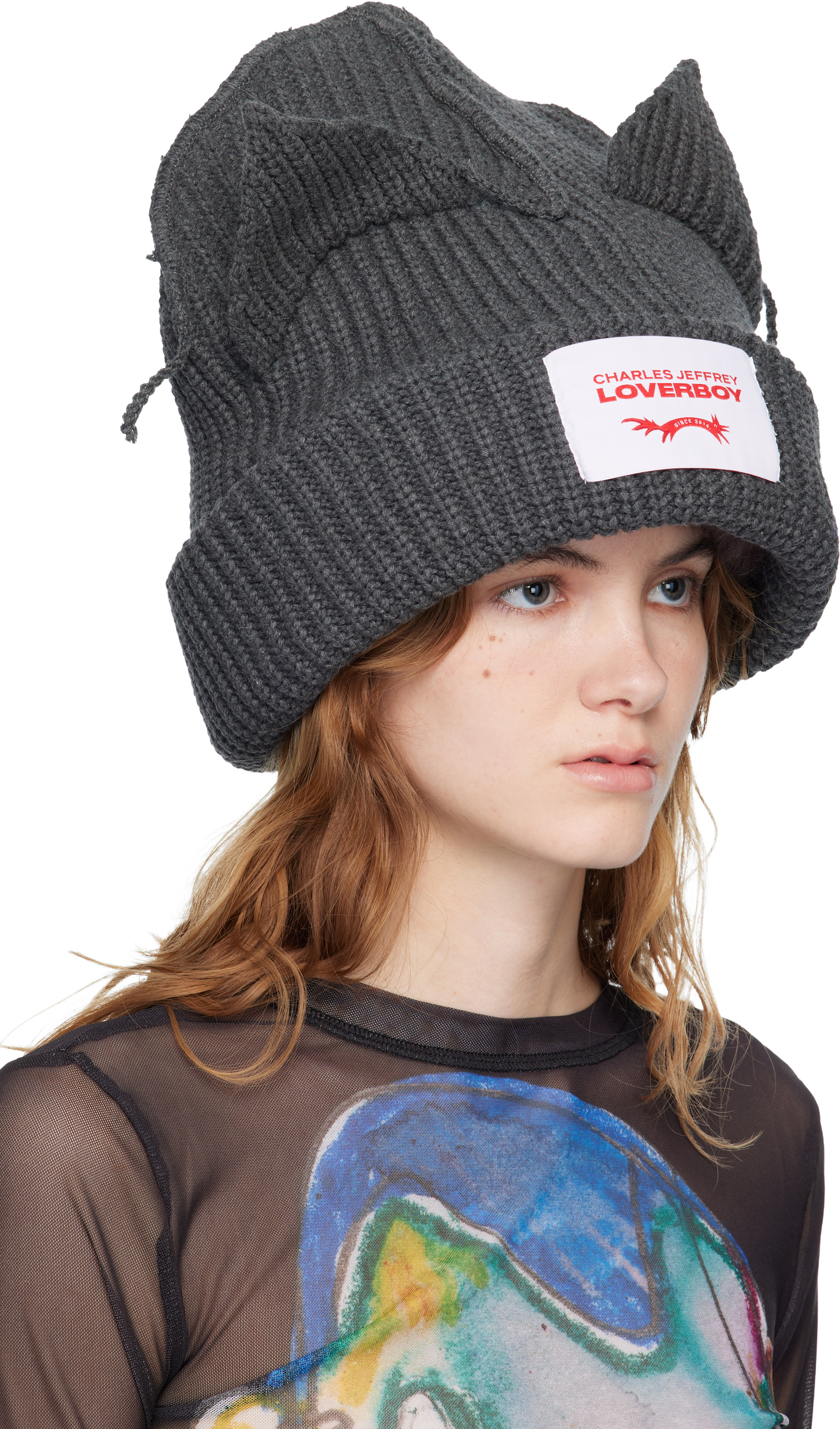 Charles Jeffrey LOVERBOY: Gray Supersized Chunky Ears Beanie | SSENSE