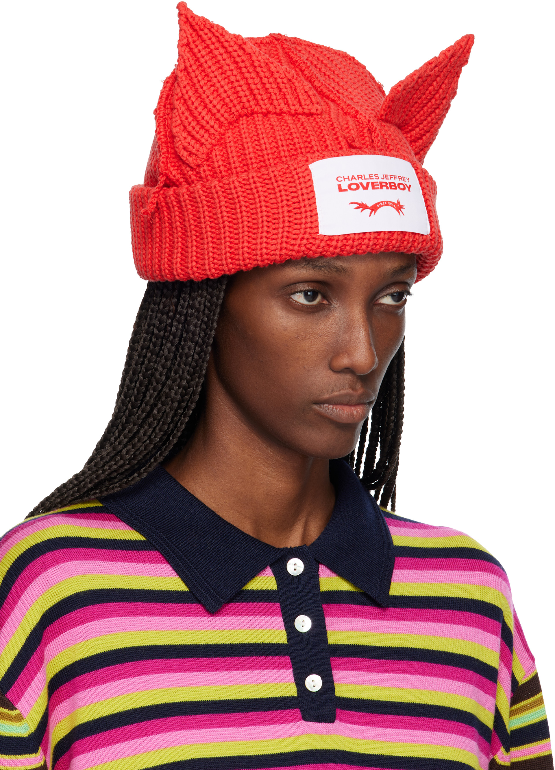 Charles Jeffrey LOVERBOY: Red Chunky Ears Beanie | SSENSE