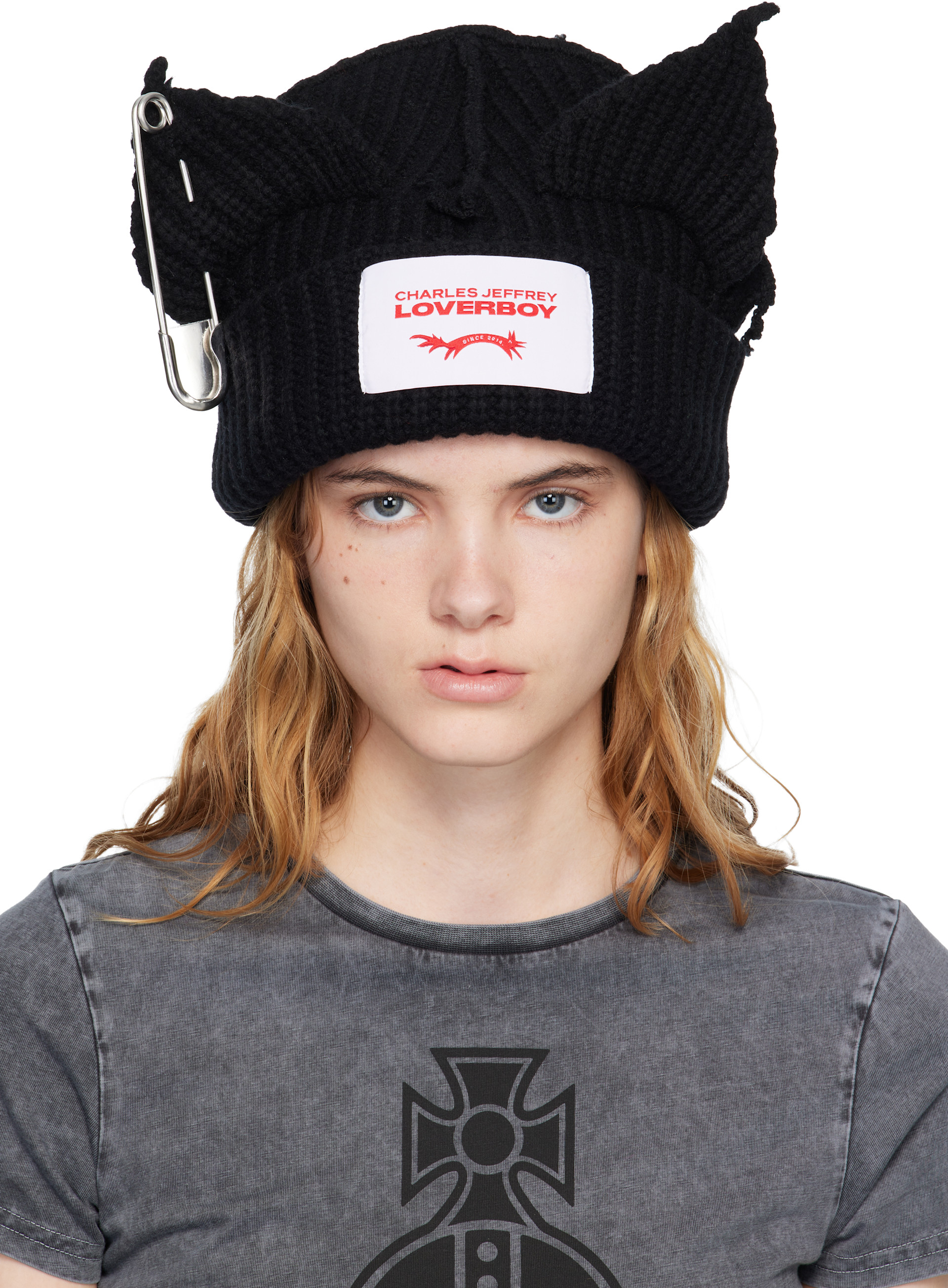 Charles Jeffrey LOVERBOY: Black Chunky Punk Ears Beanie | SSENSE