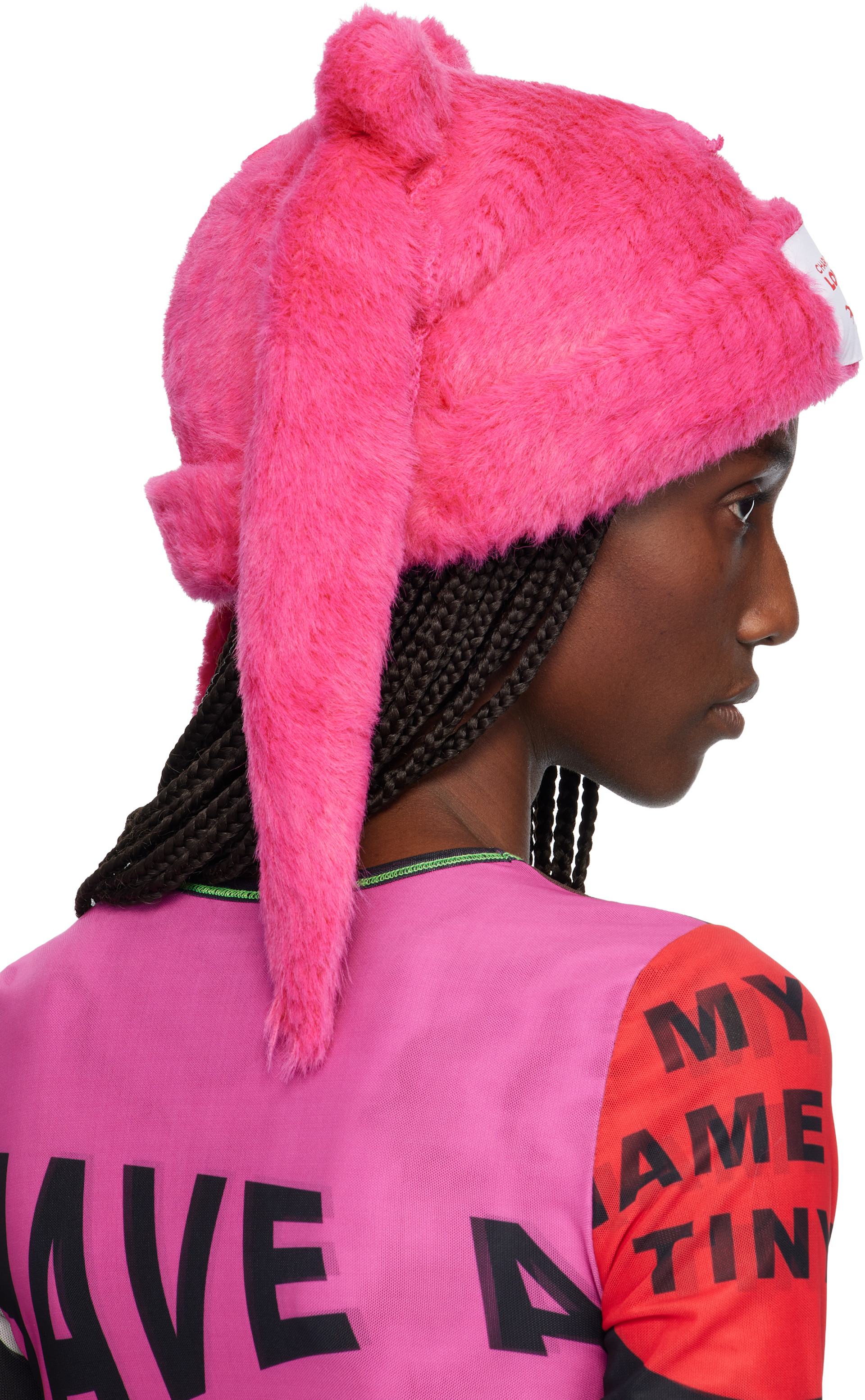 Charles Jeffrey LOVERBOY: Pink Fluffy Chunky Rabbit Beanie | SSENSE