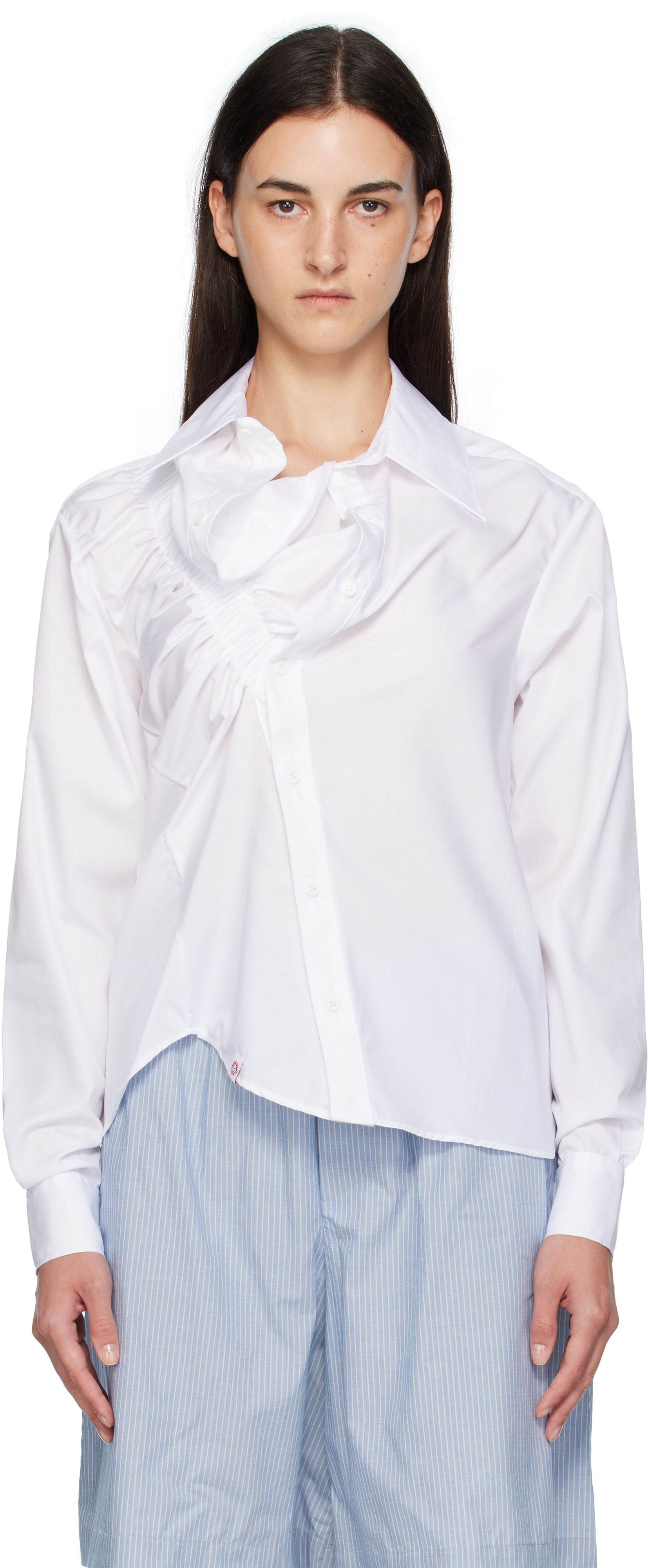 Charles Jeffrey LOVERBOY: White Elasticated Ruffle Shirt | SSENSE