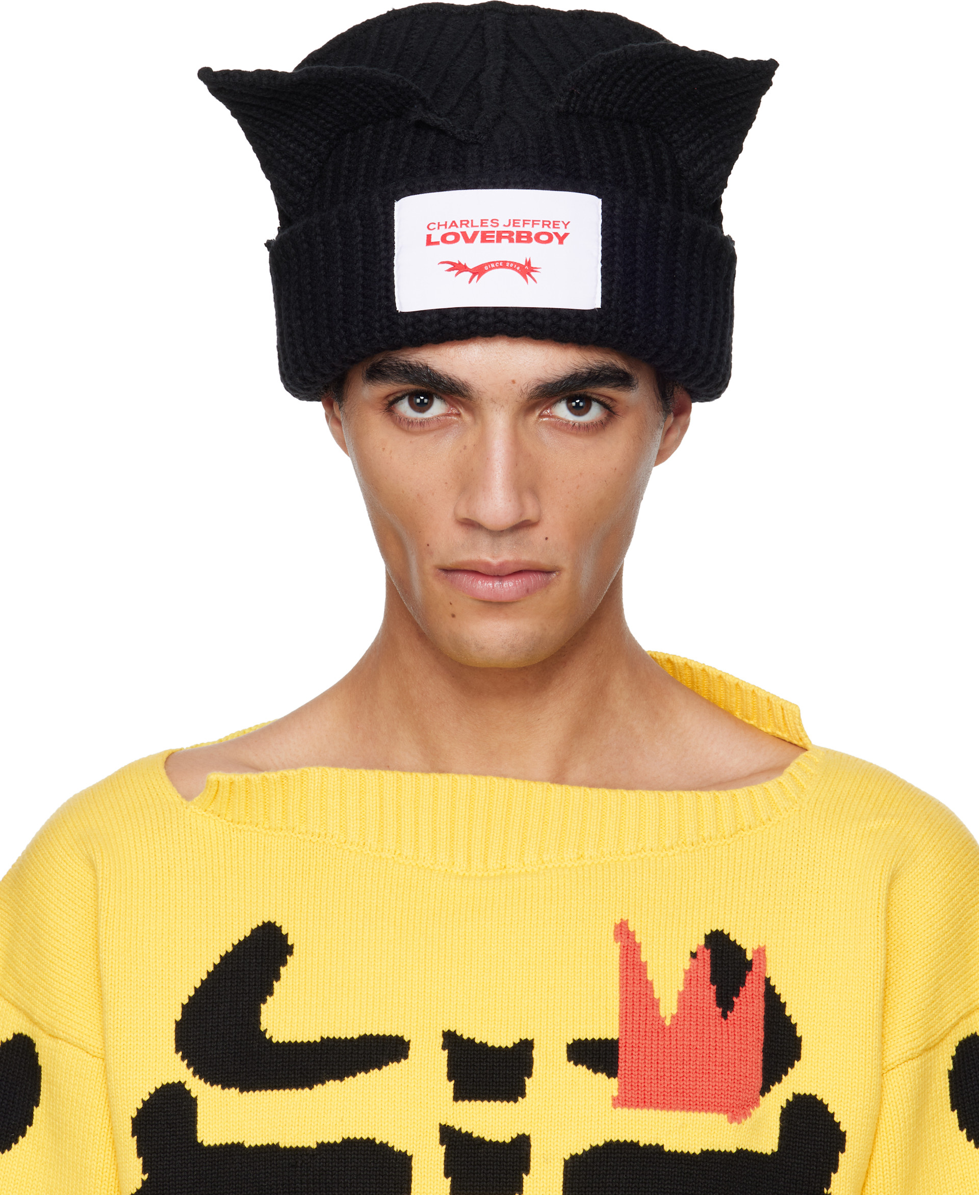 Charles Jeffrey LOVERBOY: Black Chunky Ears Beanie | SSENSE Canada