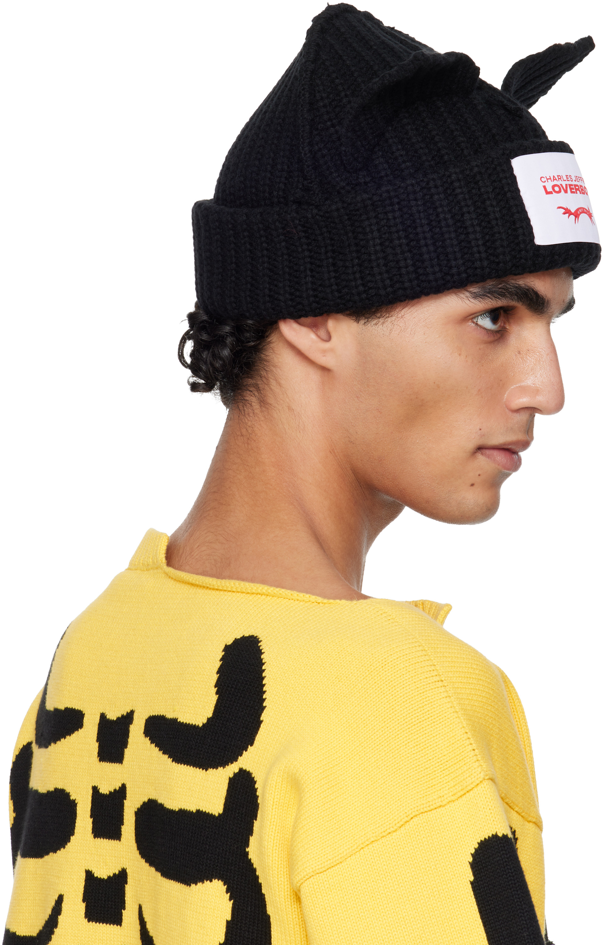 Charles Jeffrey LOVERBOY: Black Chunky Ears Beanie | SSENSE Canada
