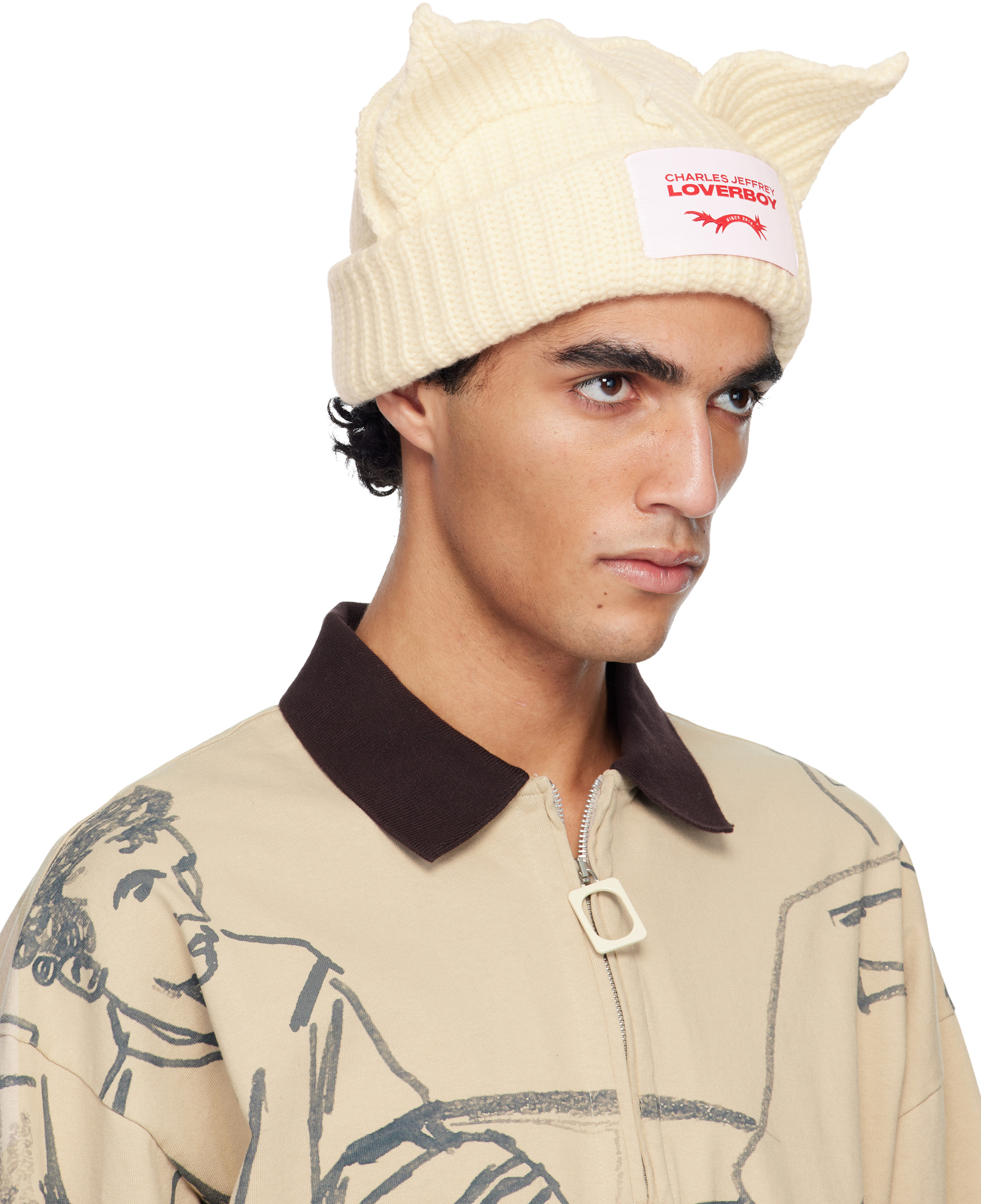 Charles Jeffrey LOVERBOY: オフホワイト Chunky Ears ビーニー 