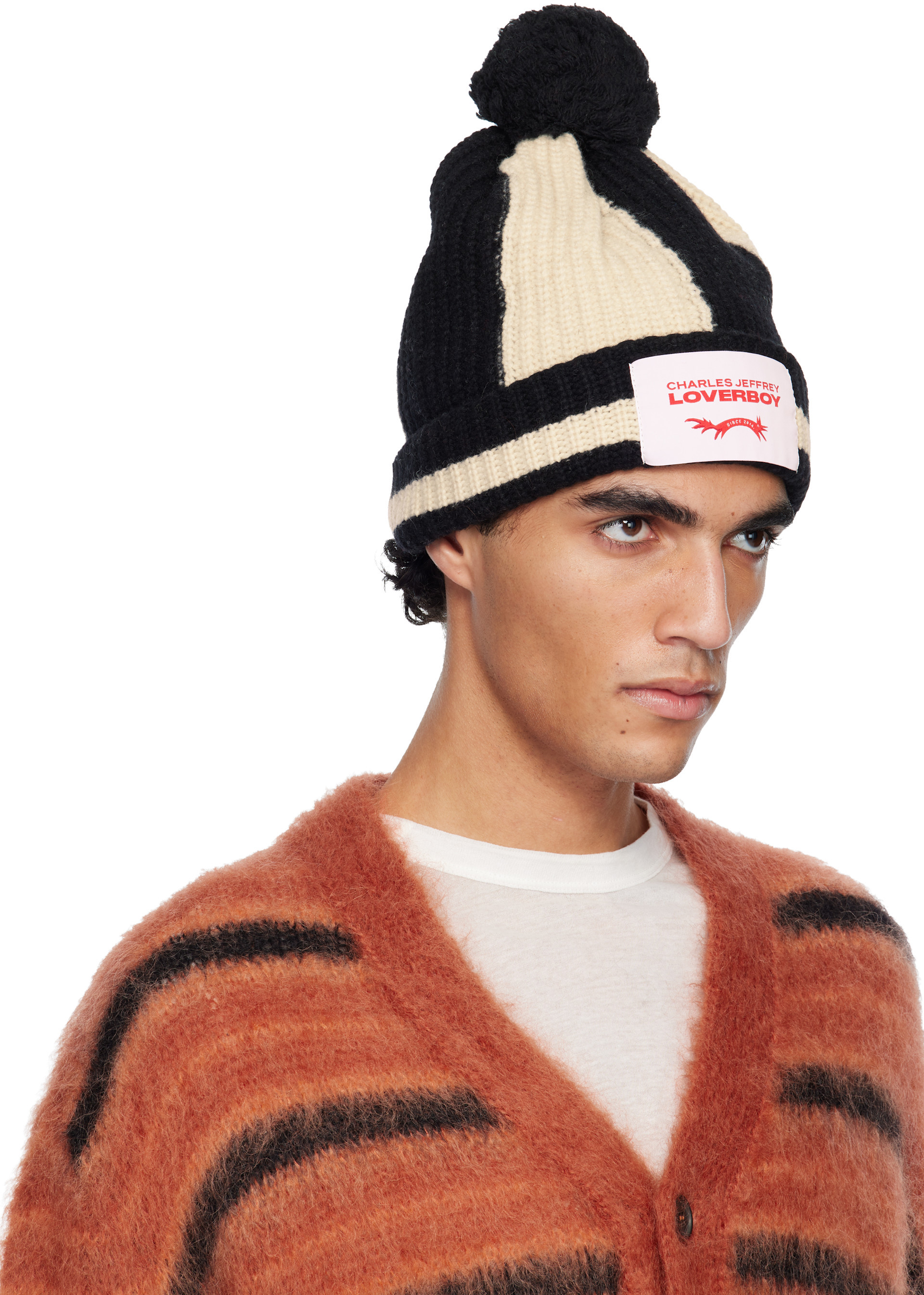 Charles Jeffrey LOVERBOY: Black & Off-White Pompom Beanie | SSENSE