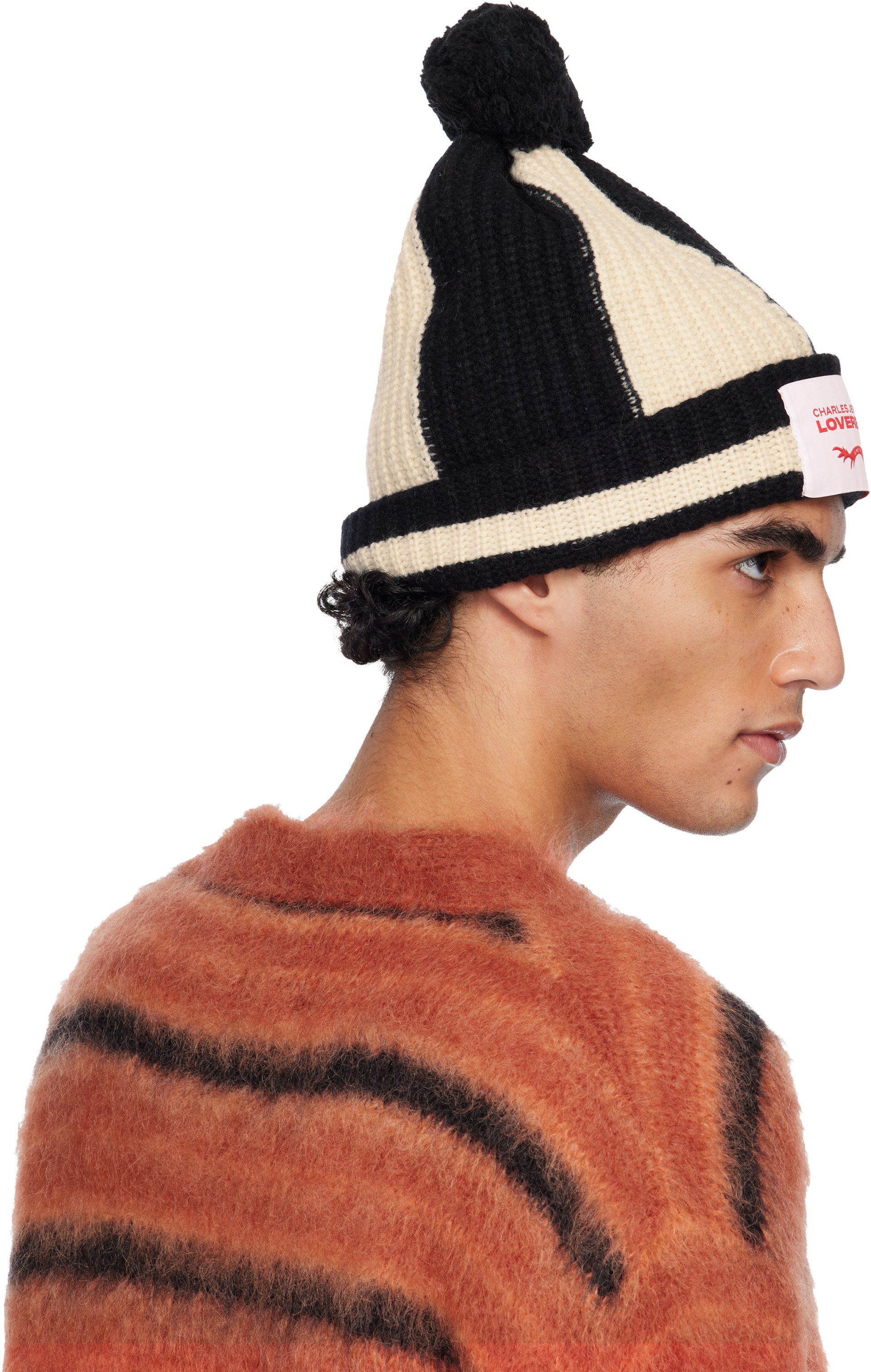 Charles Jeffrey LOVERBOY: Black & Off-White Pompom Beanie | SSENSE
