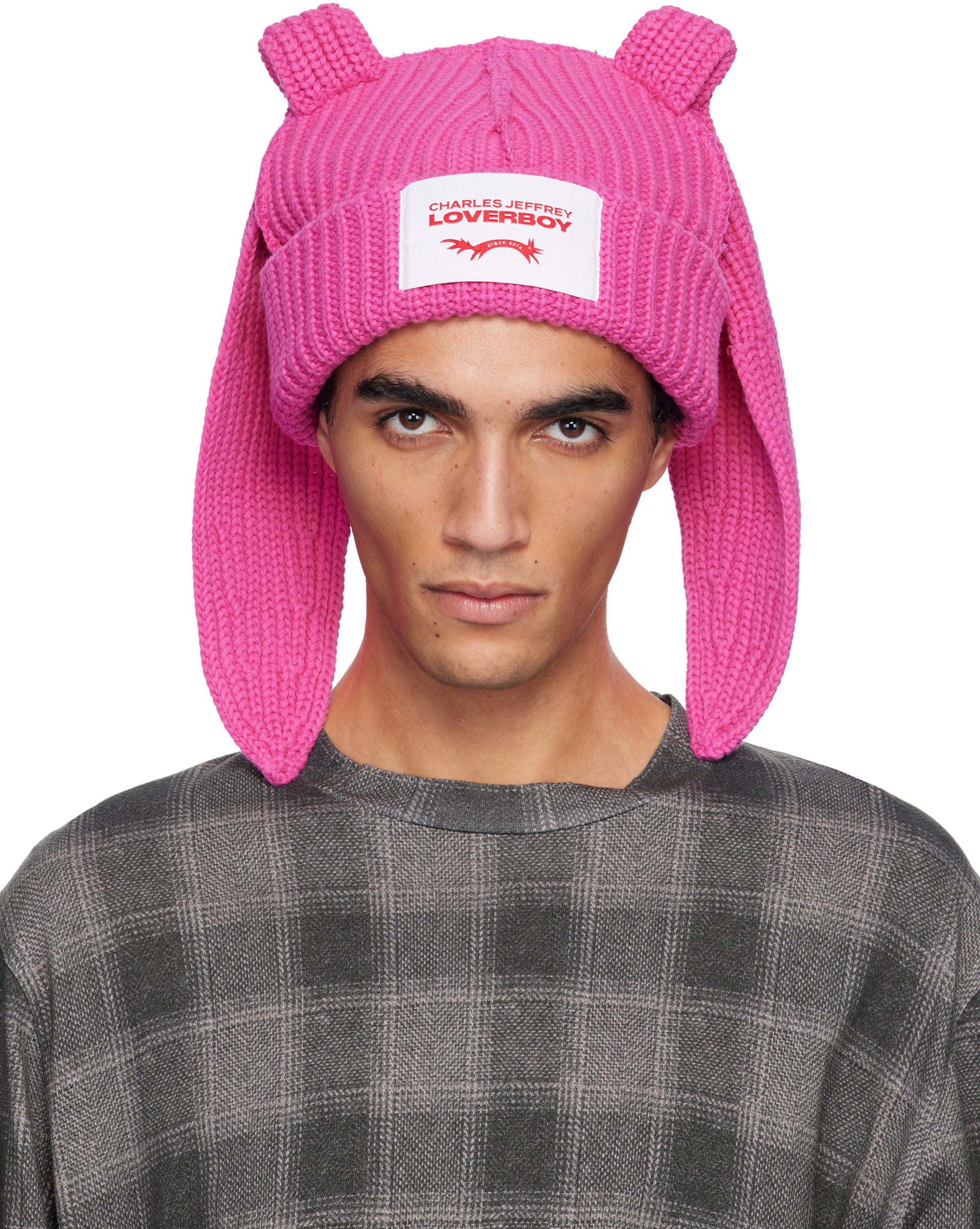 帽子 CHARLESJEFFREYLOVERBOYChunkyRabbitB Charles Jeffrey LOVERBOY: Pink Chunky Rabbit Beanie | SSENSE Norway