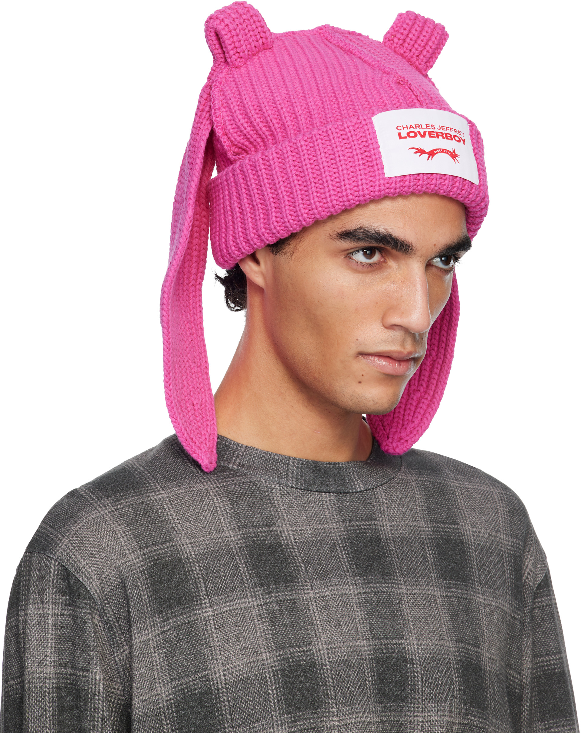 帽子 Charles Jeffrey LOVERBOY ChunkyRabbit Charles Jeffrey LOVERBOY: Pink Chunky Rabbit Beanie | SSENSE
