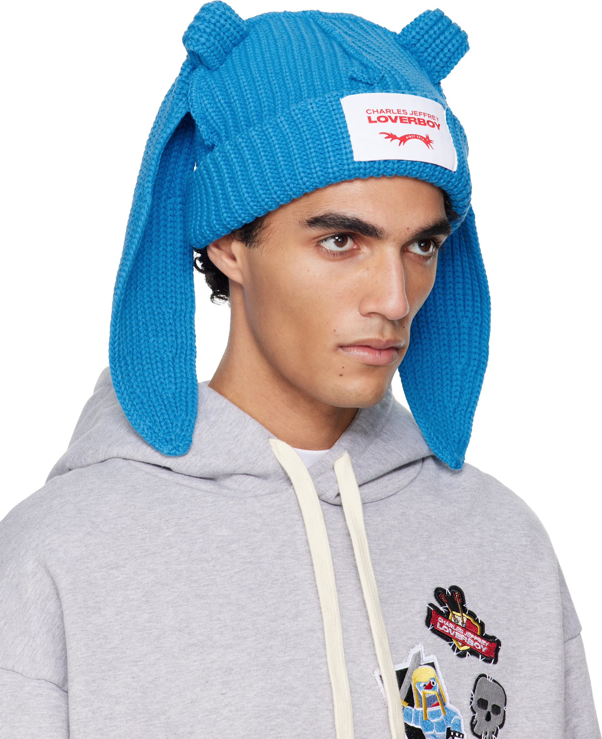 Charles Jeffrey LOVERBOY: Blue Chunky Rabbit Beanie | SSENSE