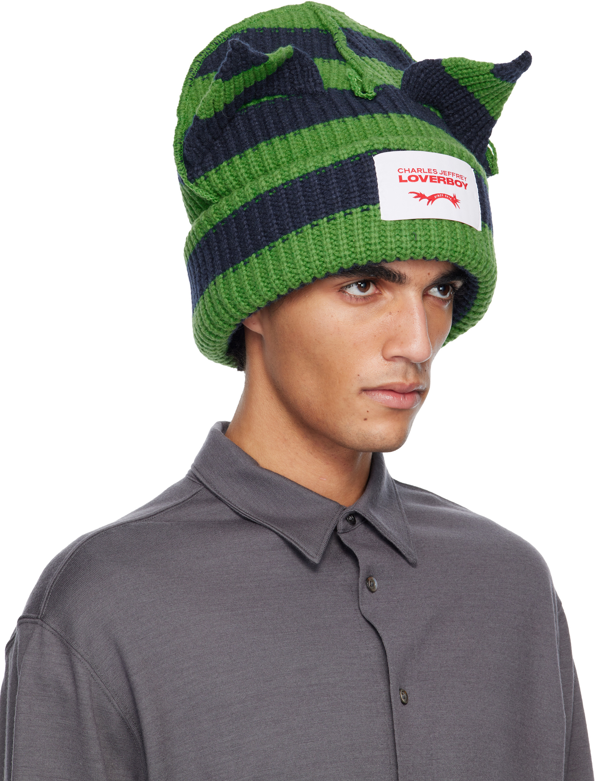 Charles Jeffrey LOVERBOY: Green & Navy Supersized Chunky Ears