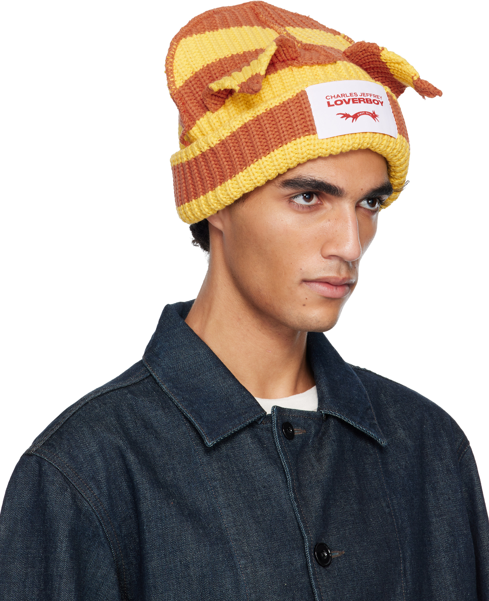 Charles Jeffrey LOVERBOY: Yellow & Orange Chunky Ears Beanie | SSENSE