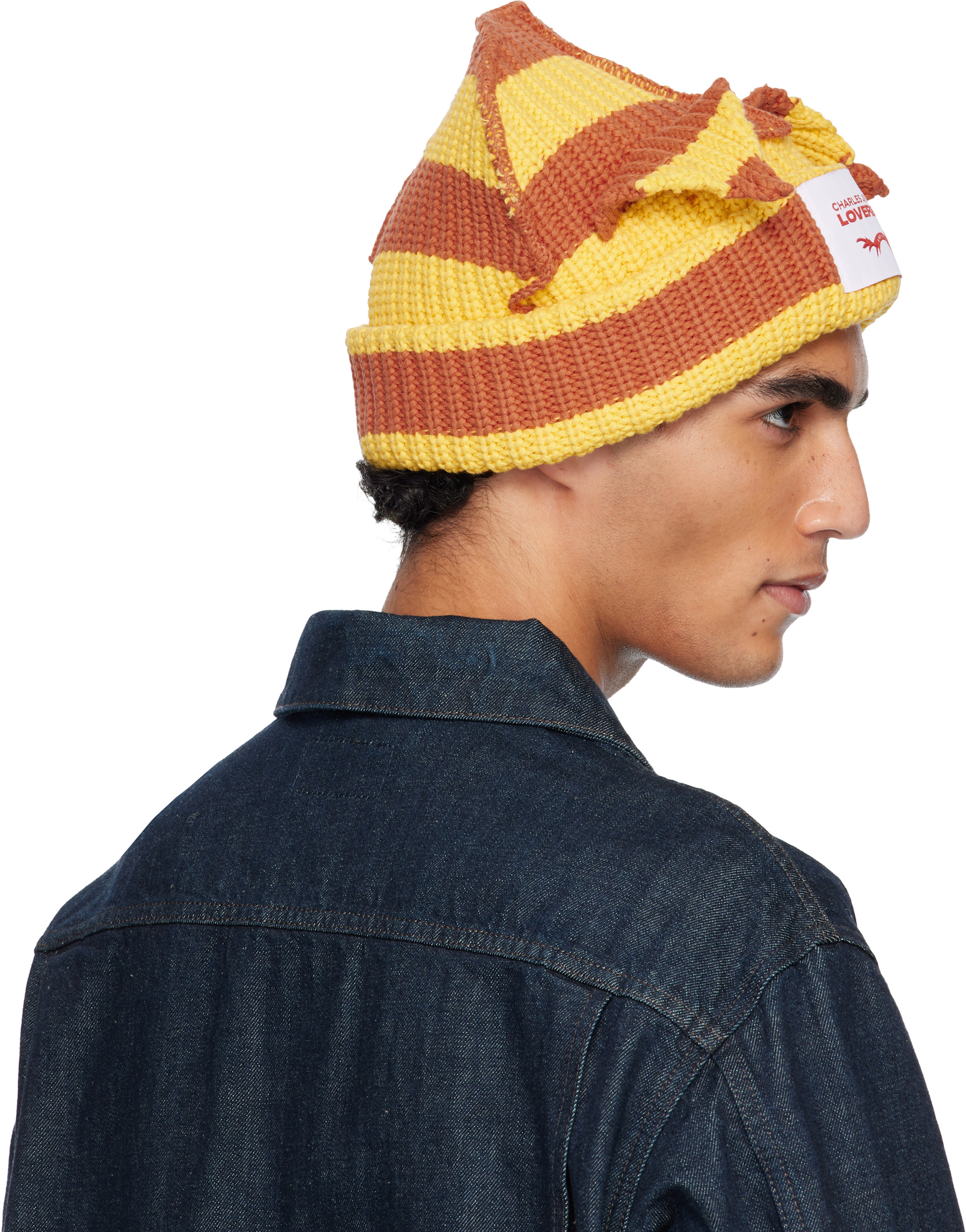 Charles Jeffrey LOVERBOY: Yellow & Orange Chunky Ears Beanie | SSENSE