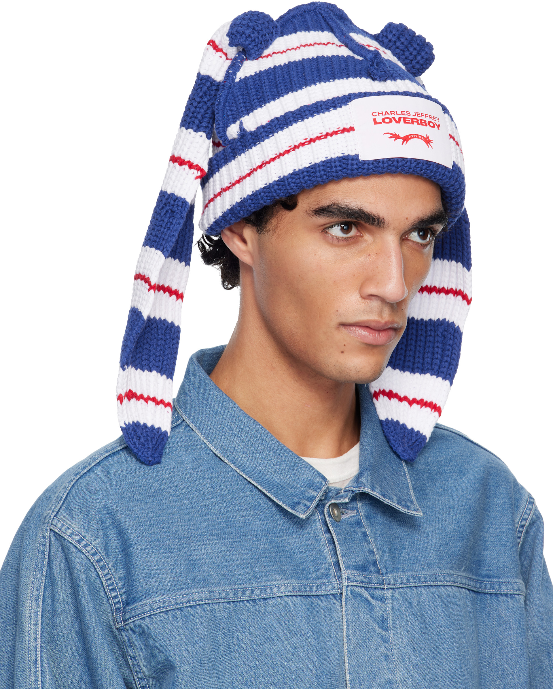 Charles Jeffrey LOVERBOY: Blue & White Chunky Rabbit Beanie | SSENSE
