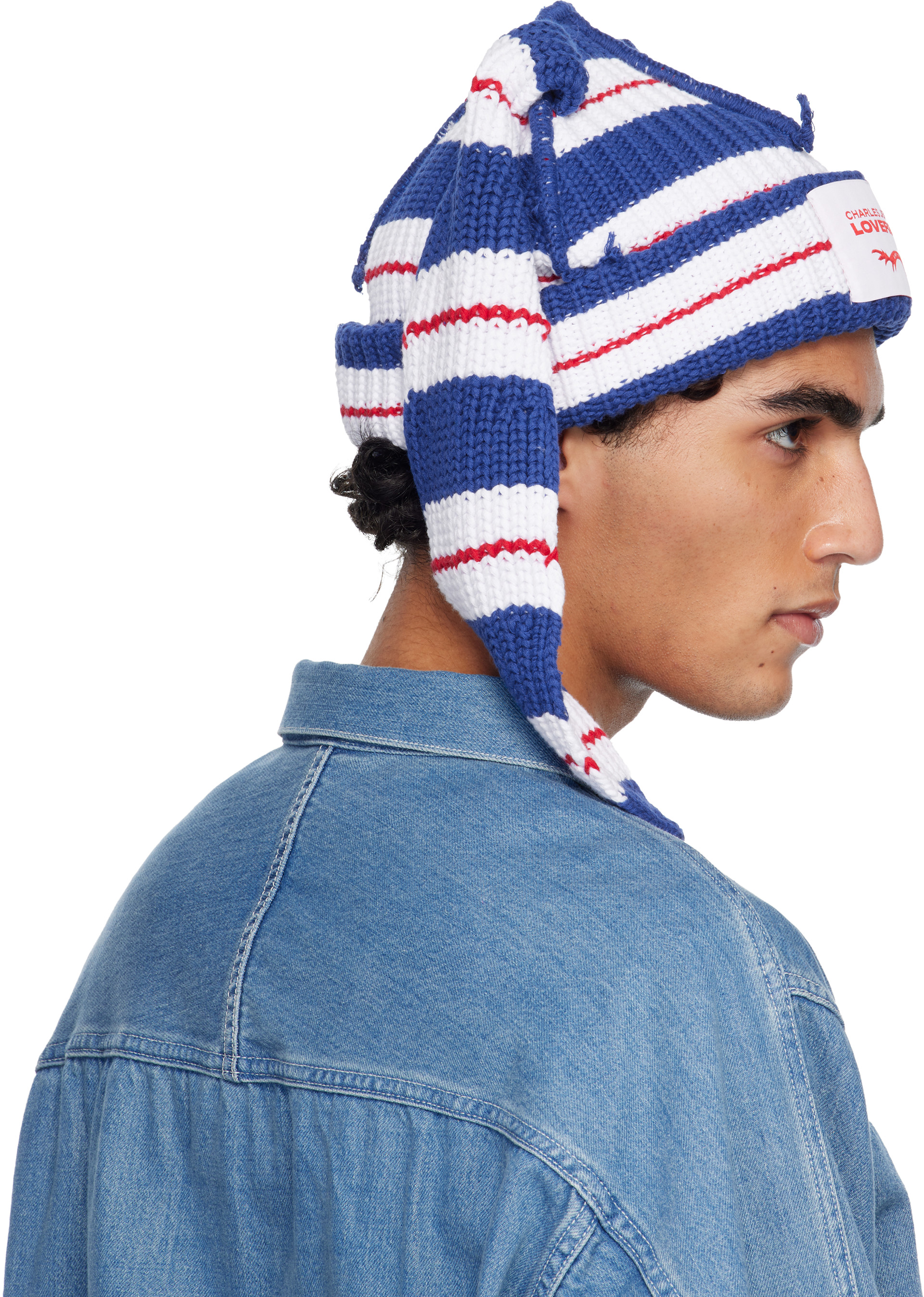 Charles Jeffrey LOVERBOY: Blue & White Chunky Rabbit Beanie | SSENSE
