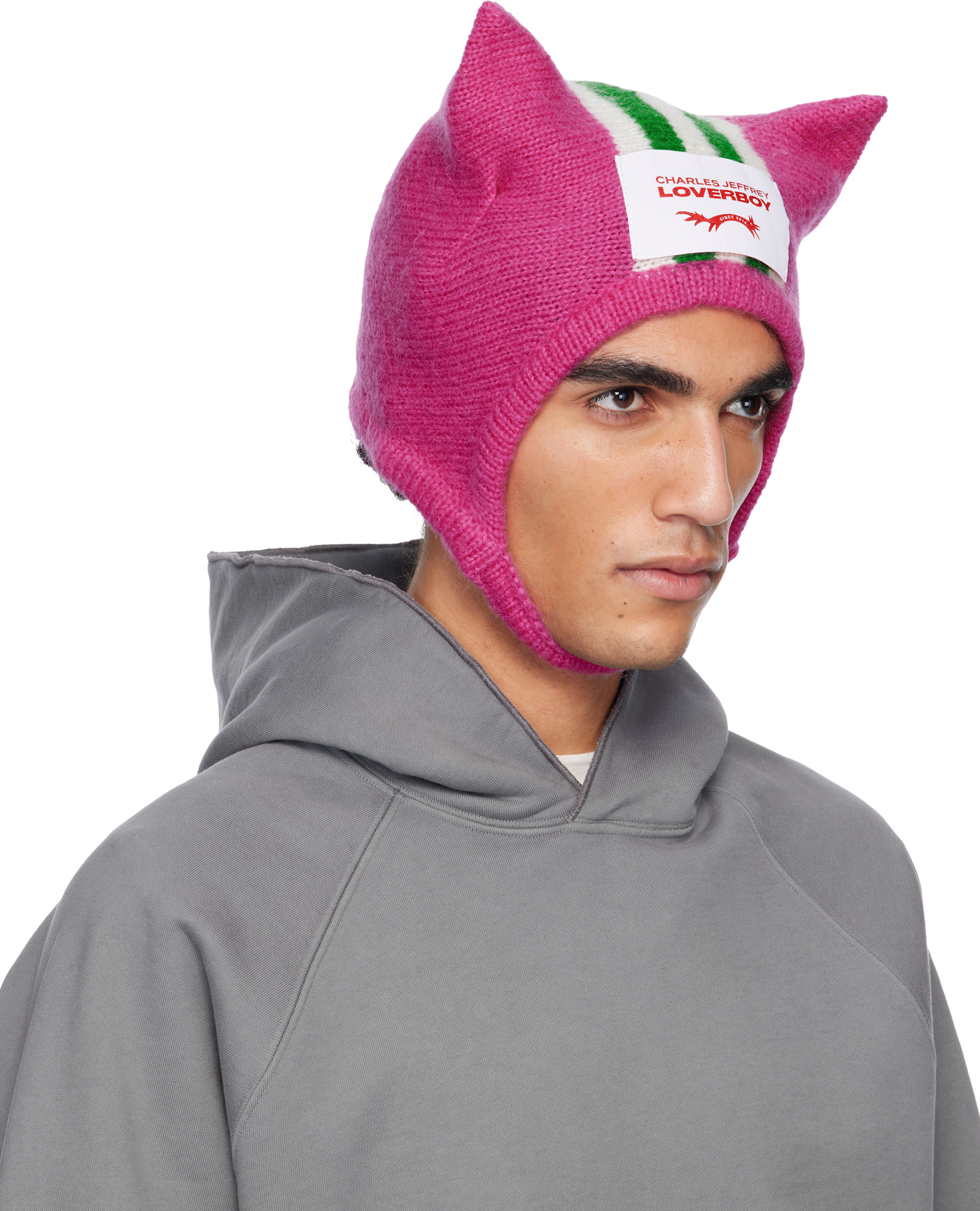 Charles Jeffrey LOVERBOY ニット帽 PINK【男女兼用】 Charles Jeffrey LOVERBOY: Pink Ears Bonnet Beanie | SSENSE