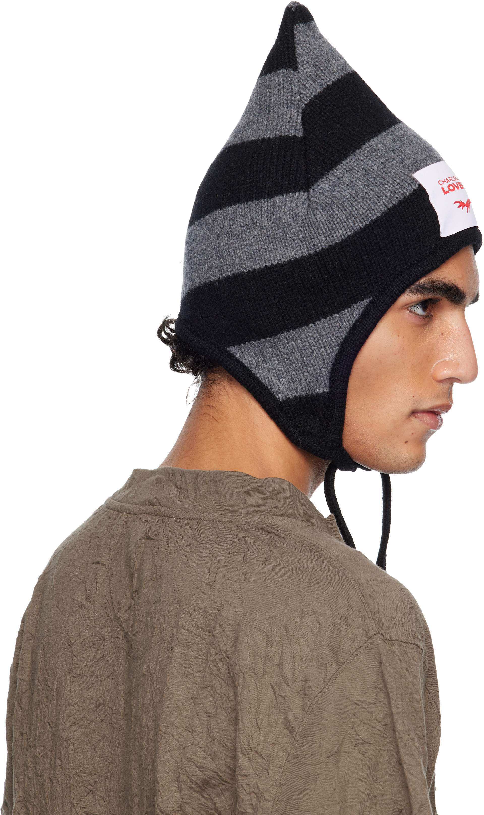 Charles Jeffrey LOVERBOY: Black & Gray Spike Bonnet Beanie | SSENSE