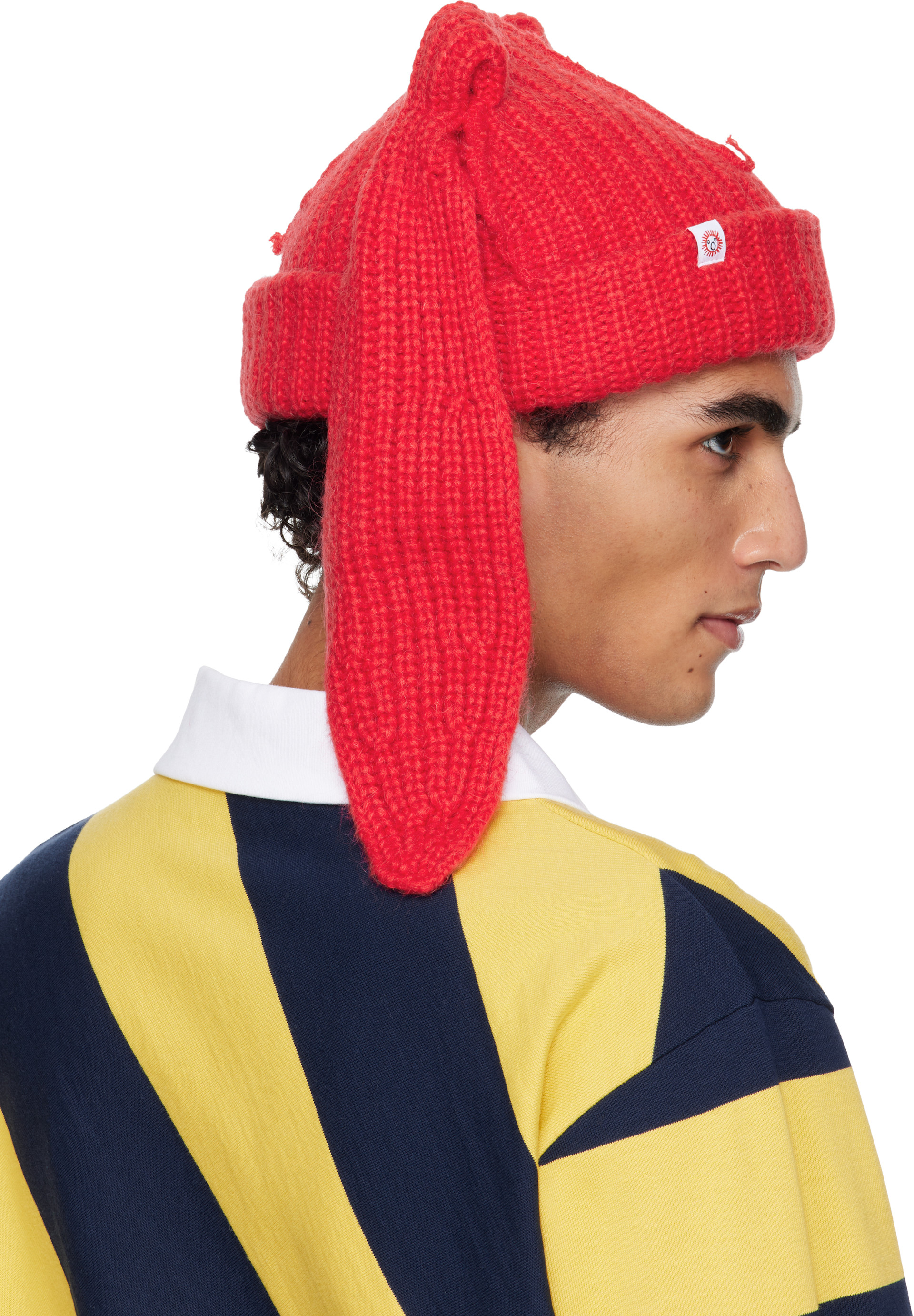 Charles Jeffrey LOVERBOY: Red Mohair Chunky Rabbit Beanie | SSENSE