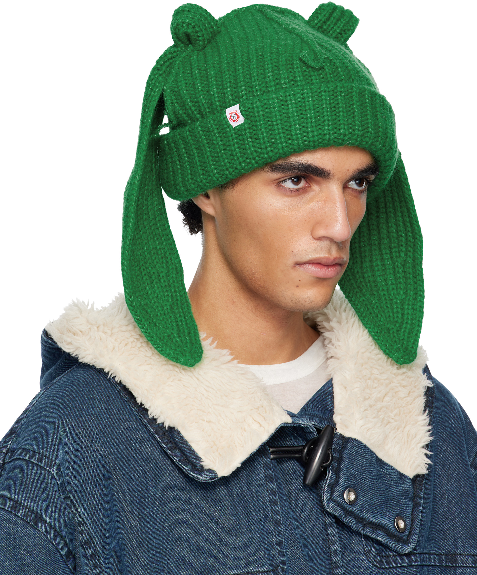 Charles Jeffrey LOVERBOY: Green Mohair Chunky Rabbit Beanie | SSENSE