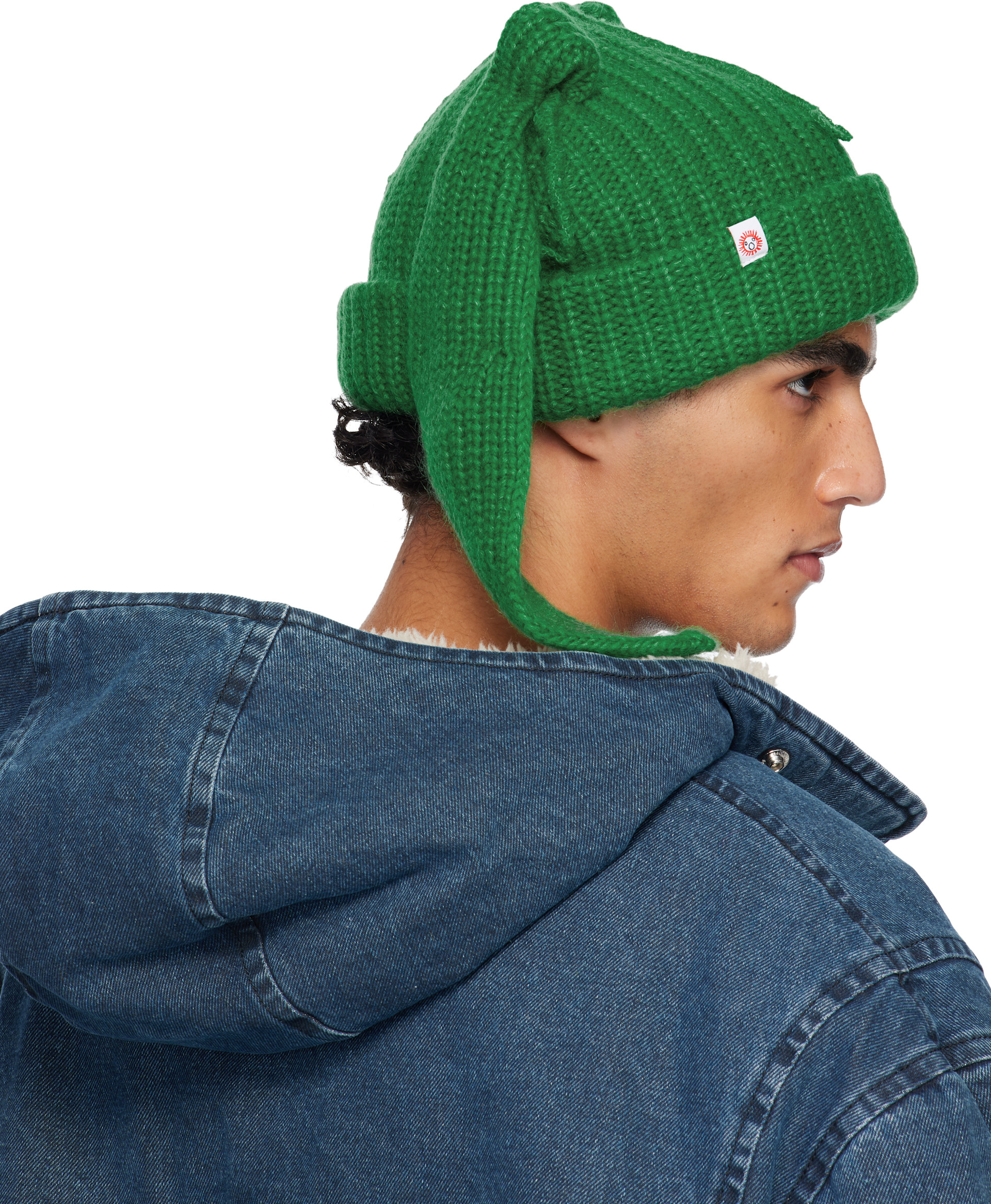 Charles Jeffrey LOVERBOY: Green Mohair Chunky Rabbit Beanie | SSENSE