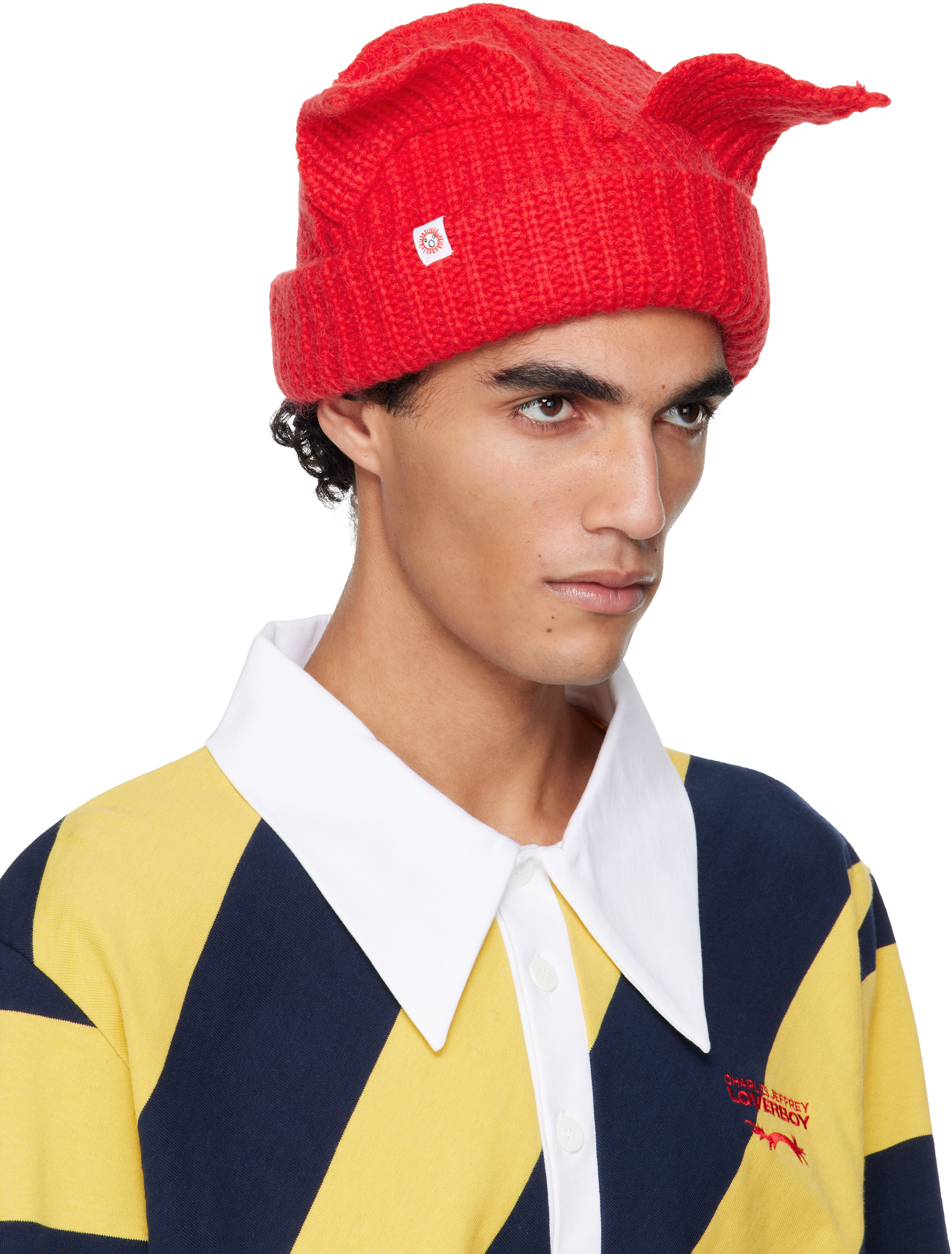 小物 Charles Jefferey Loverboy mohair muffler Charles Jeffrey LOVERBOY: Red Mohair Chunky Ears Beanie | SSENSE