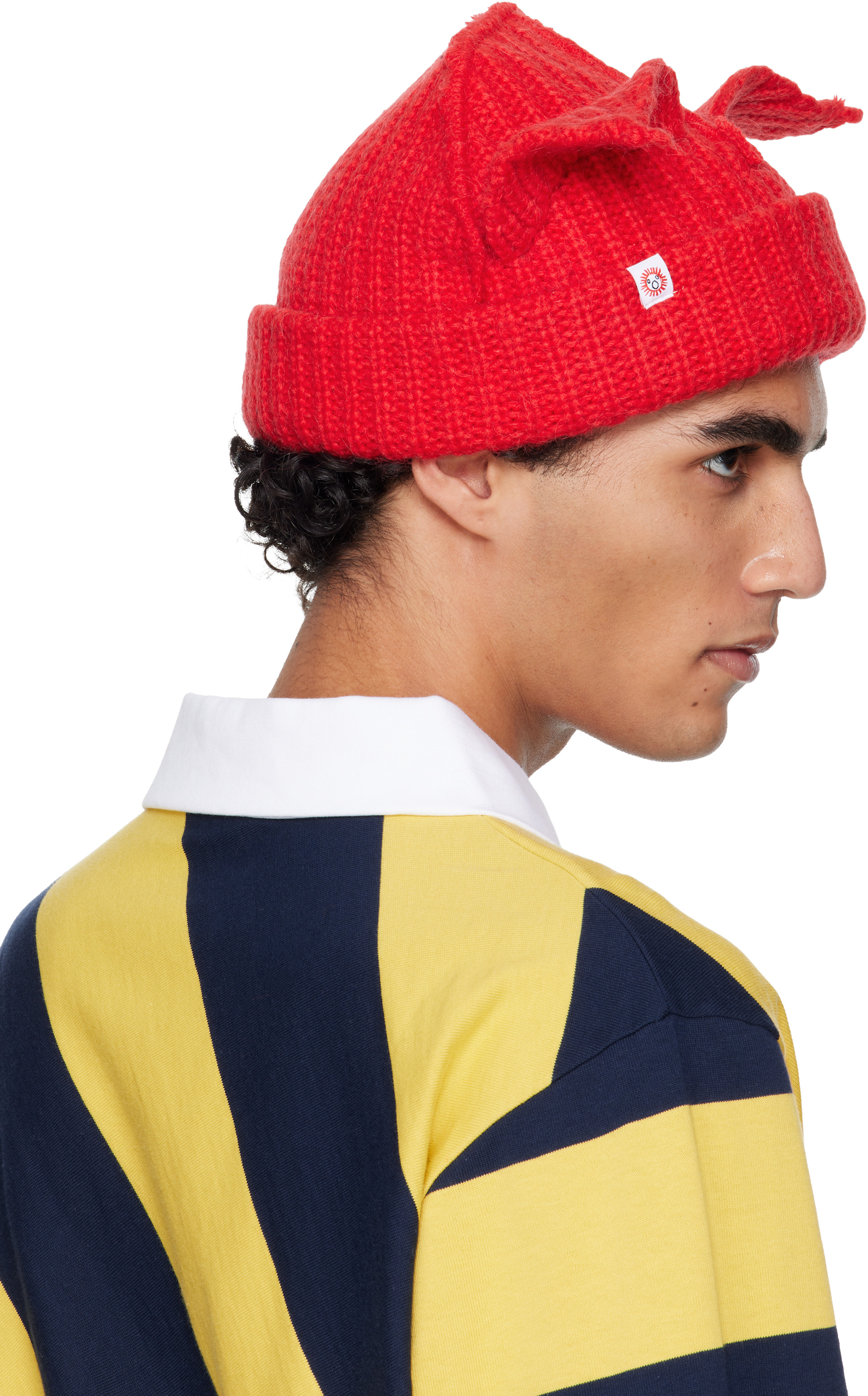 Charles Jeffrey LOVERBOY: Red Mohair Chunky Ears Beanie | SSENSE