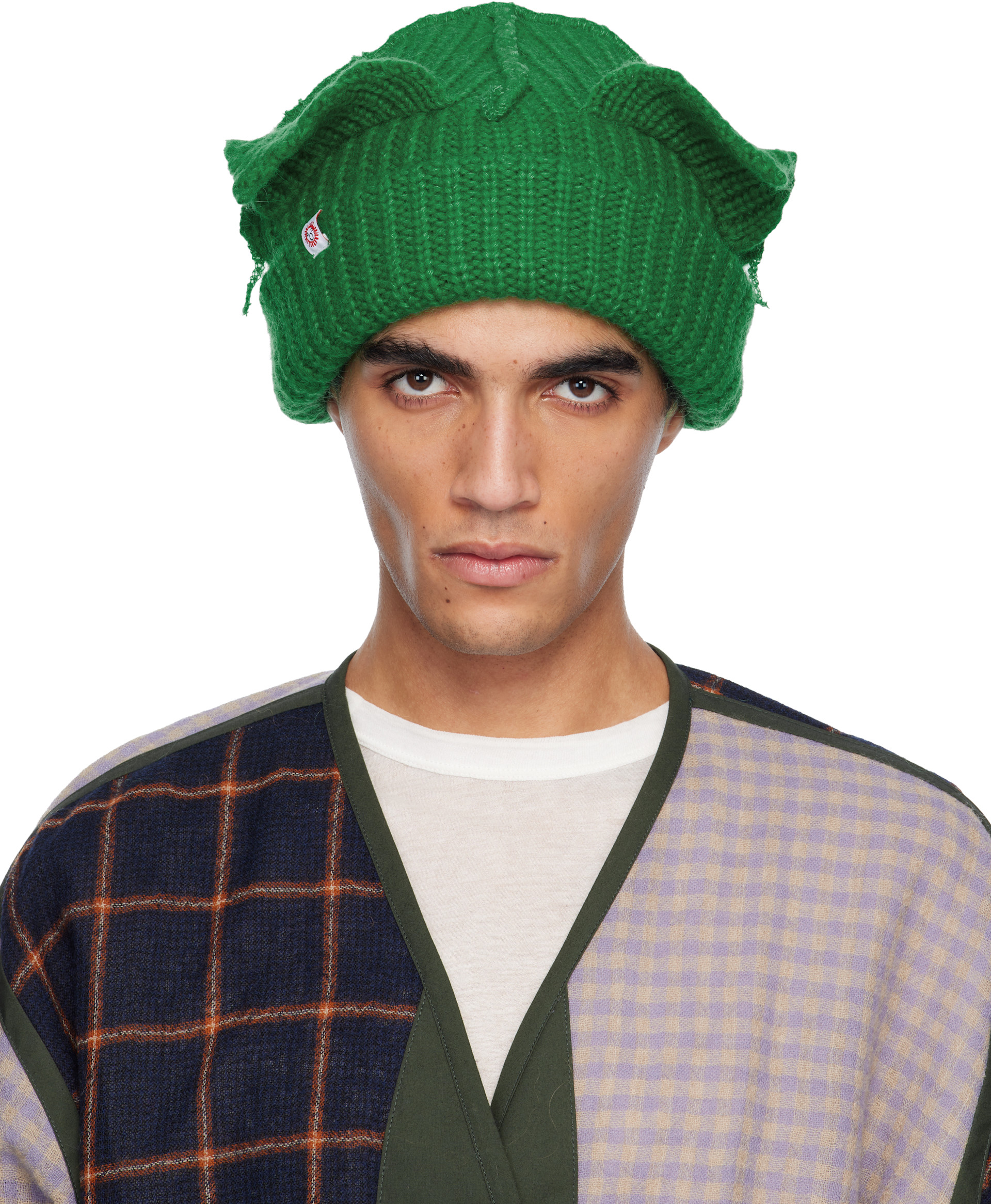 Charles Jeffrey LOVERBOY: グリーン Chunky Ears モヘア ビーニー