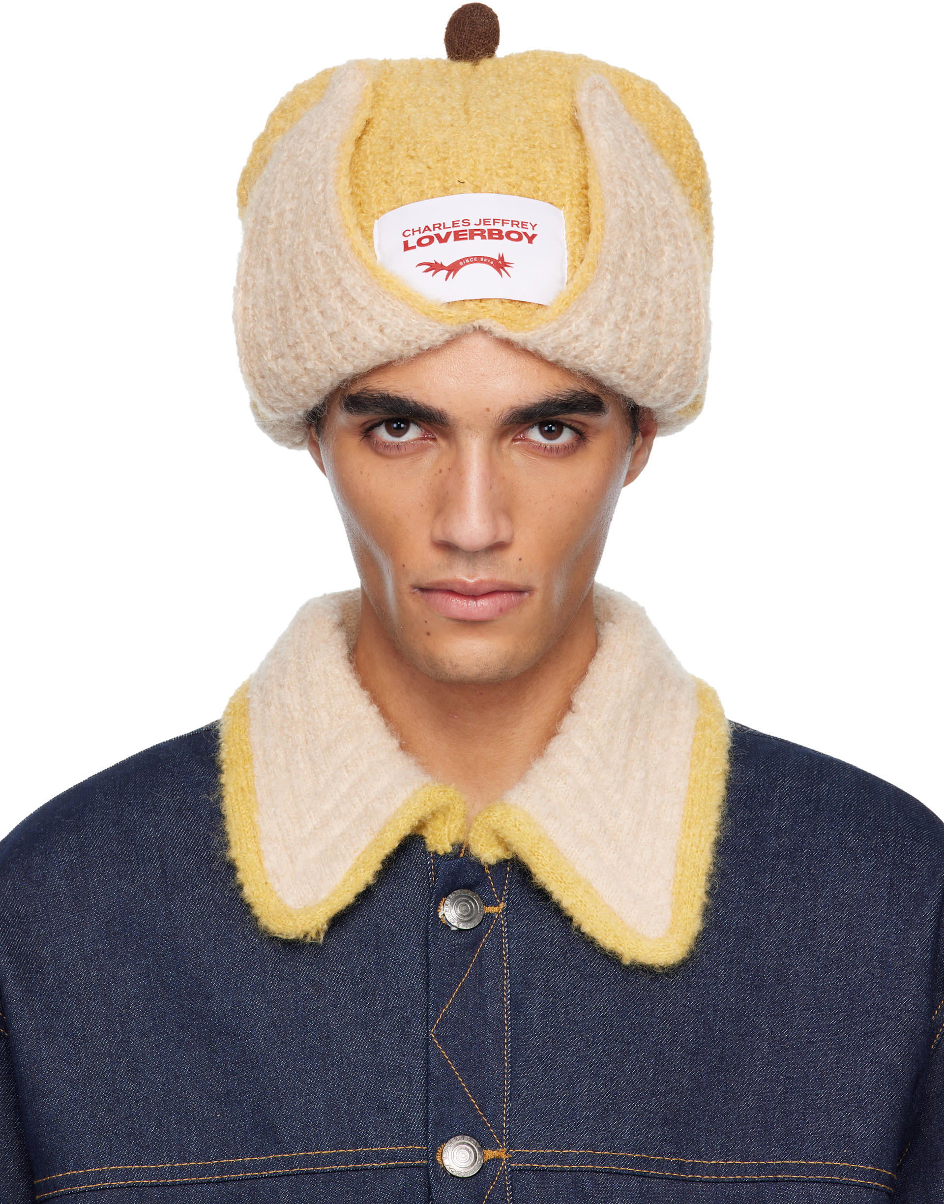 CHARLES JEFFREY LOVERBOY ニット帽 バナナモチーフ Charles Jeffrey LOVERBOY: Yellow Mohair Chunky Banana Beanie | SSENSE