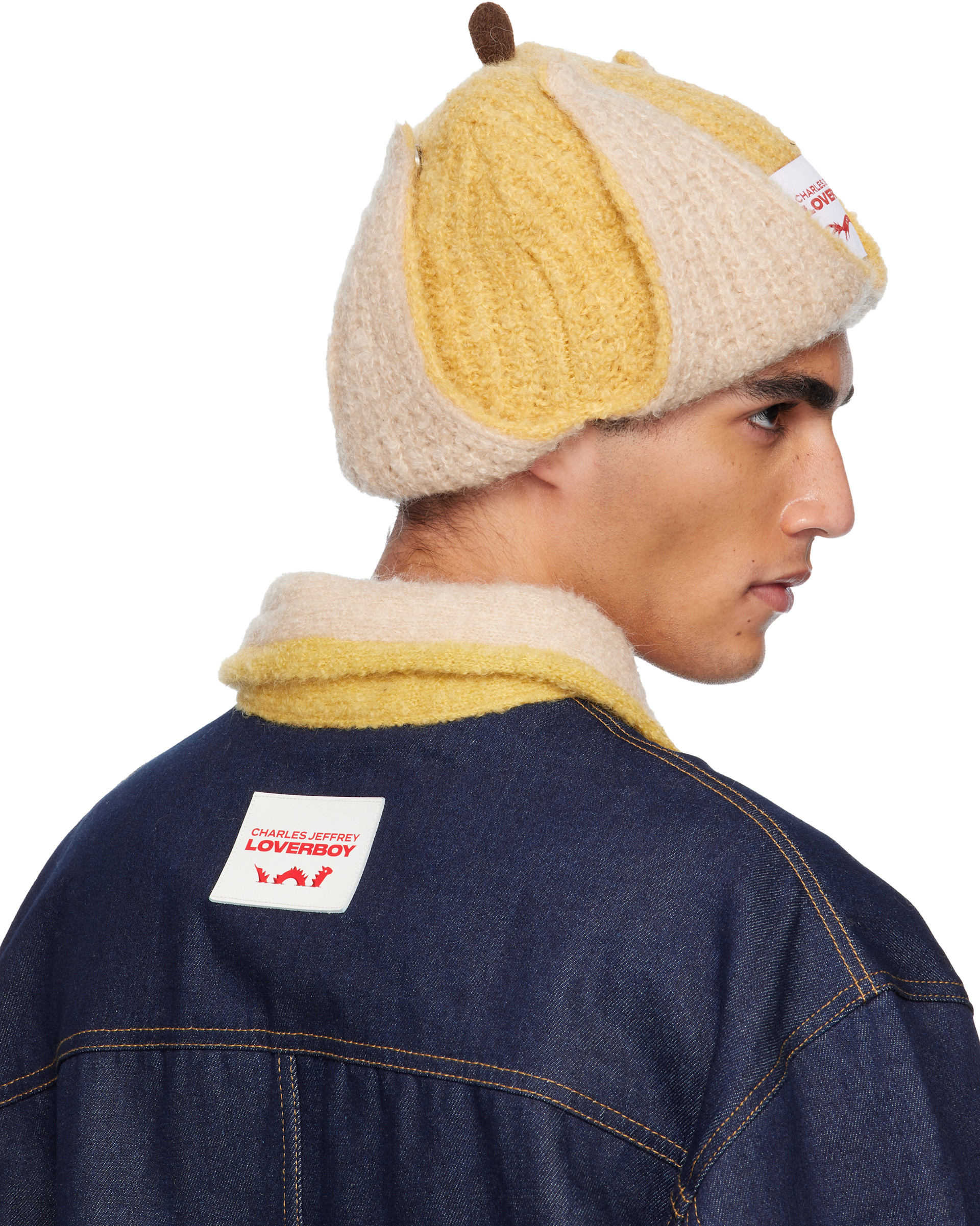 CHARLES JEFFREY LOVERBOY ニット帽 バナナモチーフ Charles Jeffrey LOVERBOY: Yellow Mohair Chunky Banana Beanie | SSENSE