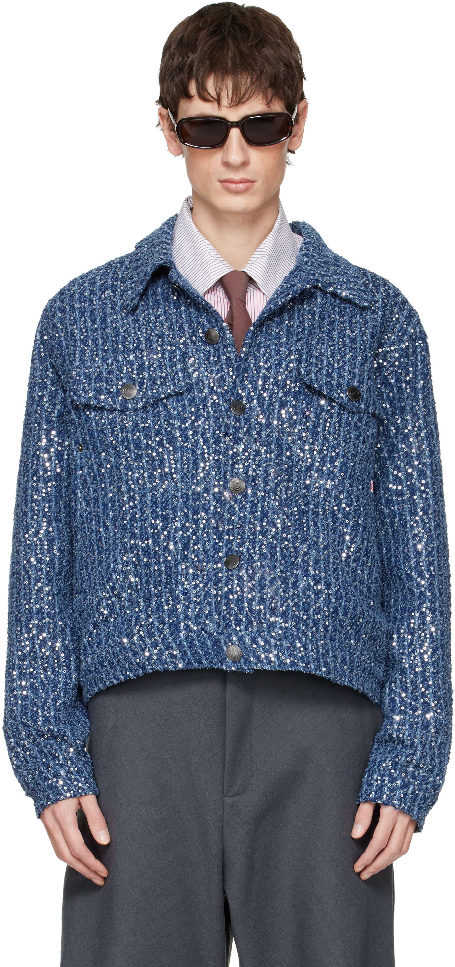 Charles Jeffrey LOVERBOY: Blue Art Denim Jacket | SSENSE Australia