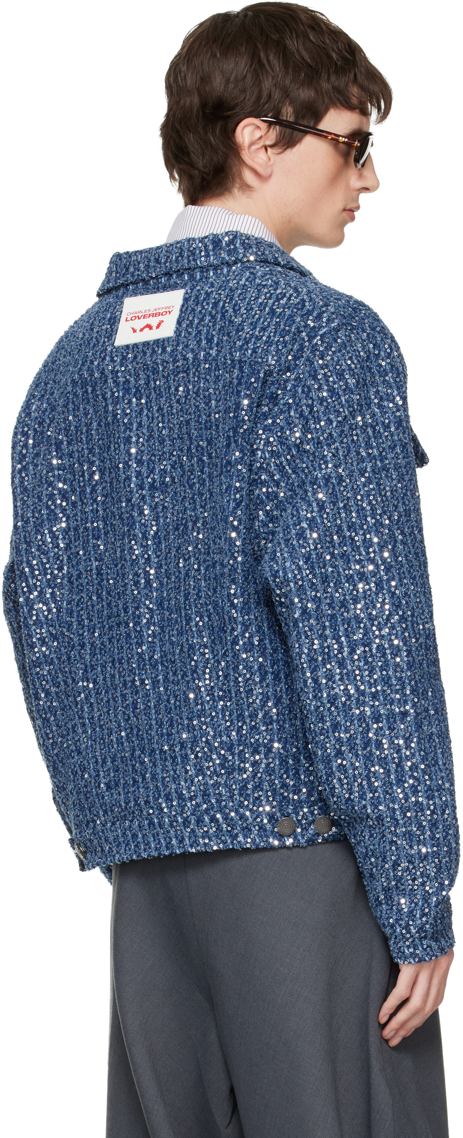 Charles Jeffrey LOVERBOY: Blue Art Denim Jacket | SSENSE Australia