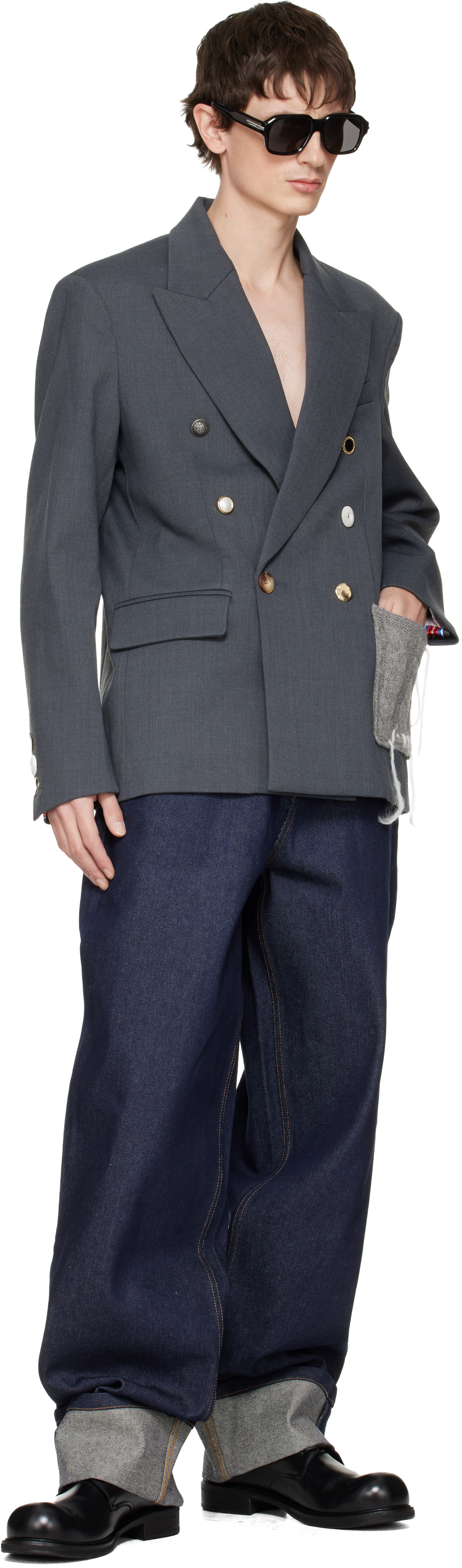 Charles Jeffrey LOVERBOY: Gray Edinburgh Blazer | SSENSE