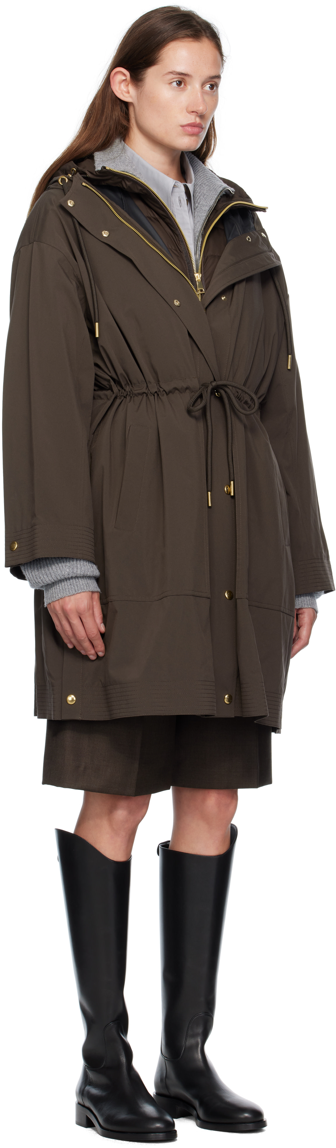 Moncler: Brown Sainbel Long Down Parka | SSENSE