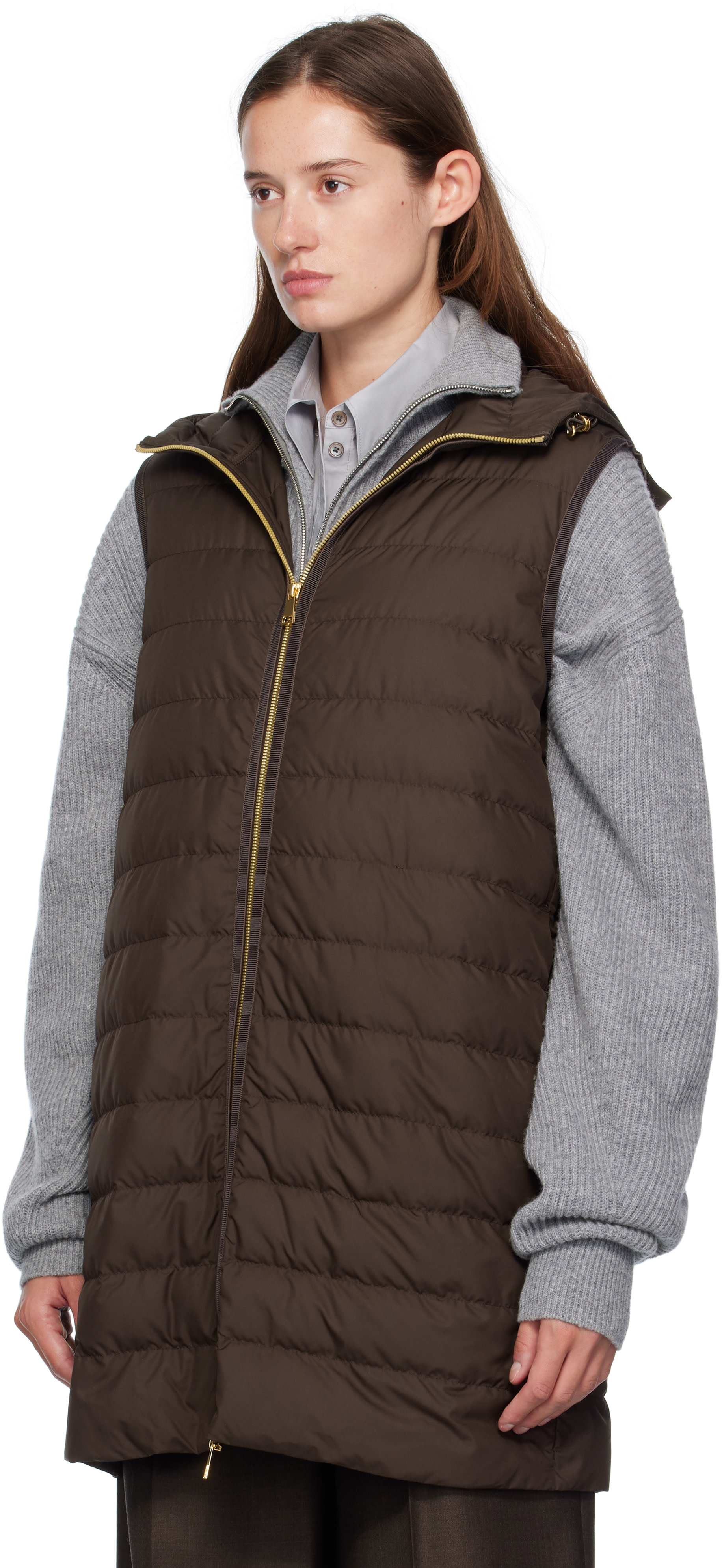 Moncler: Brown Sainbel Long Down Parka | SSENSE