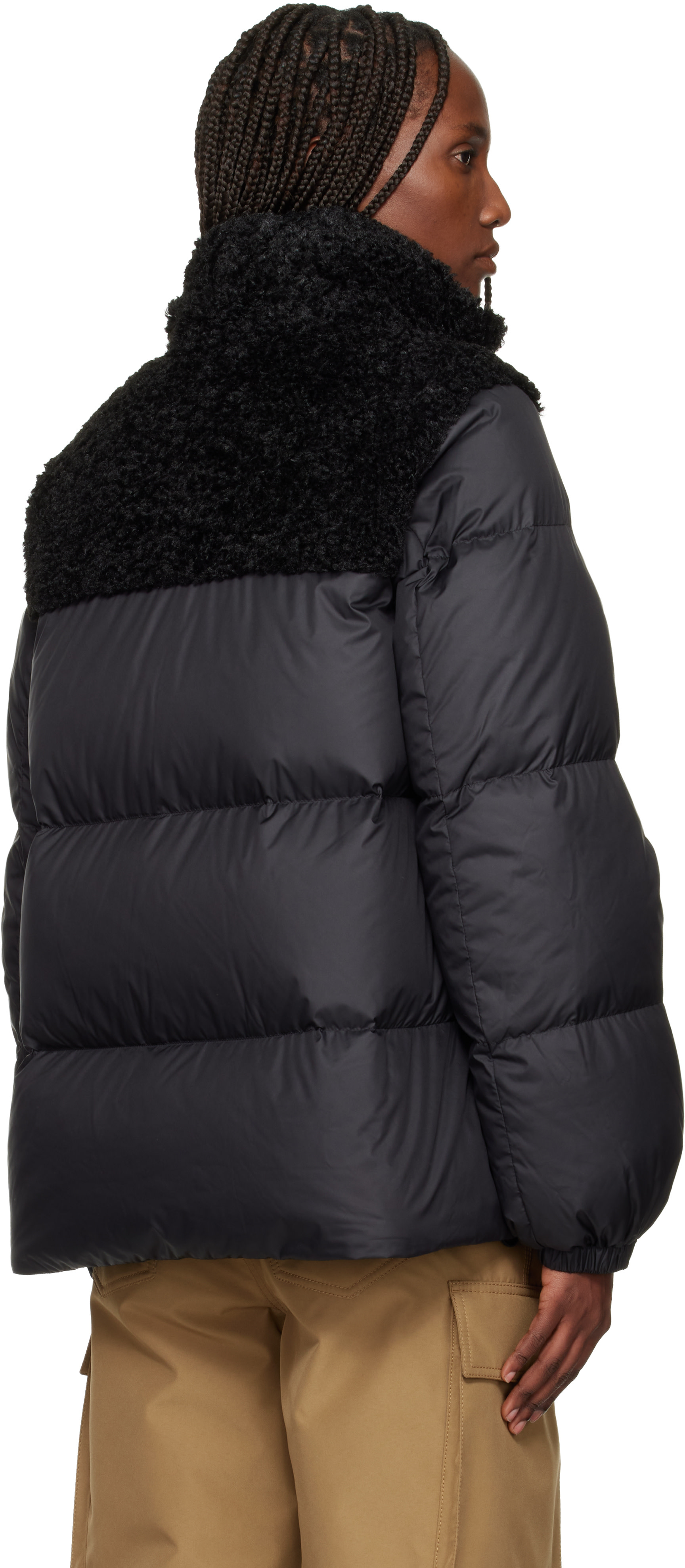 Moncler: Black Esnaie Teddy-Trimmed Short Down Jacket | SSENSE Canada