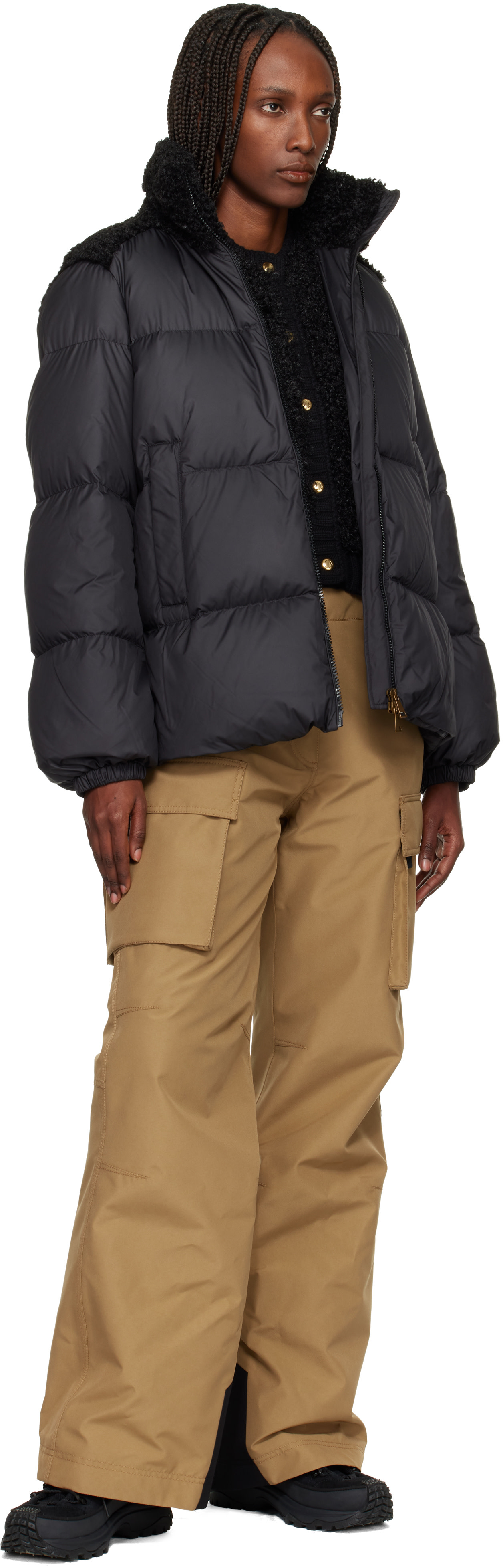 Moncler: Black Esnaie Teddy-Trimmed Short Down Jacket | SSENSE