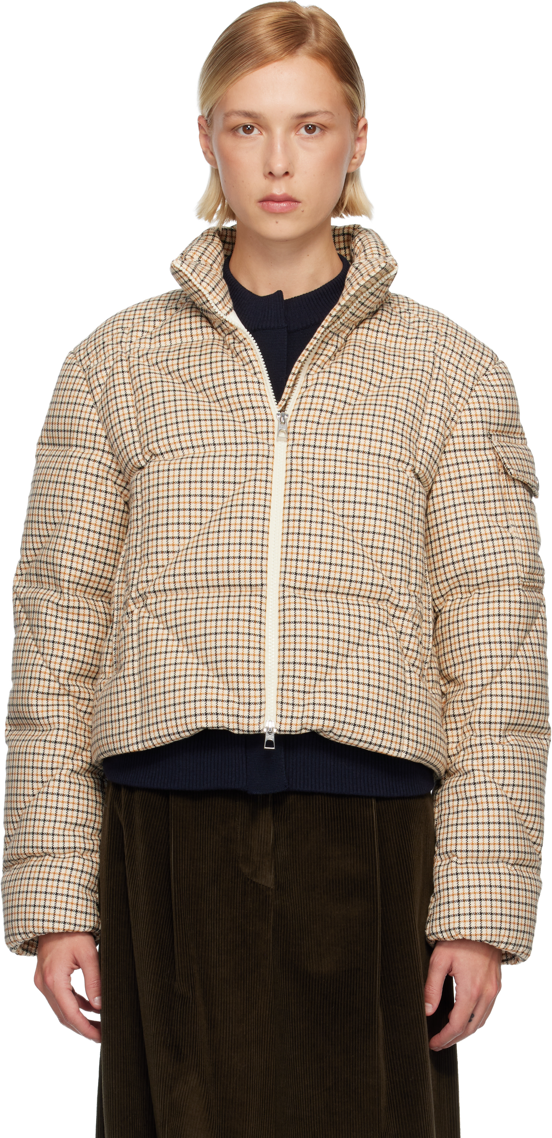 Moncler: Off-White Keros Diamond-Quilted Wool Blend Short Down