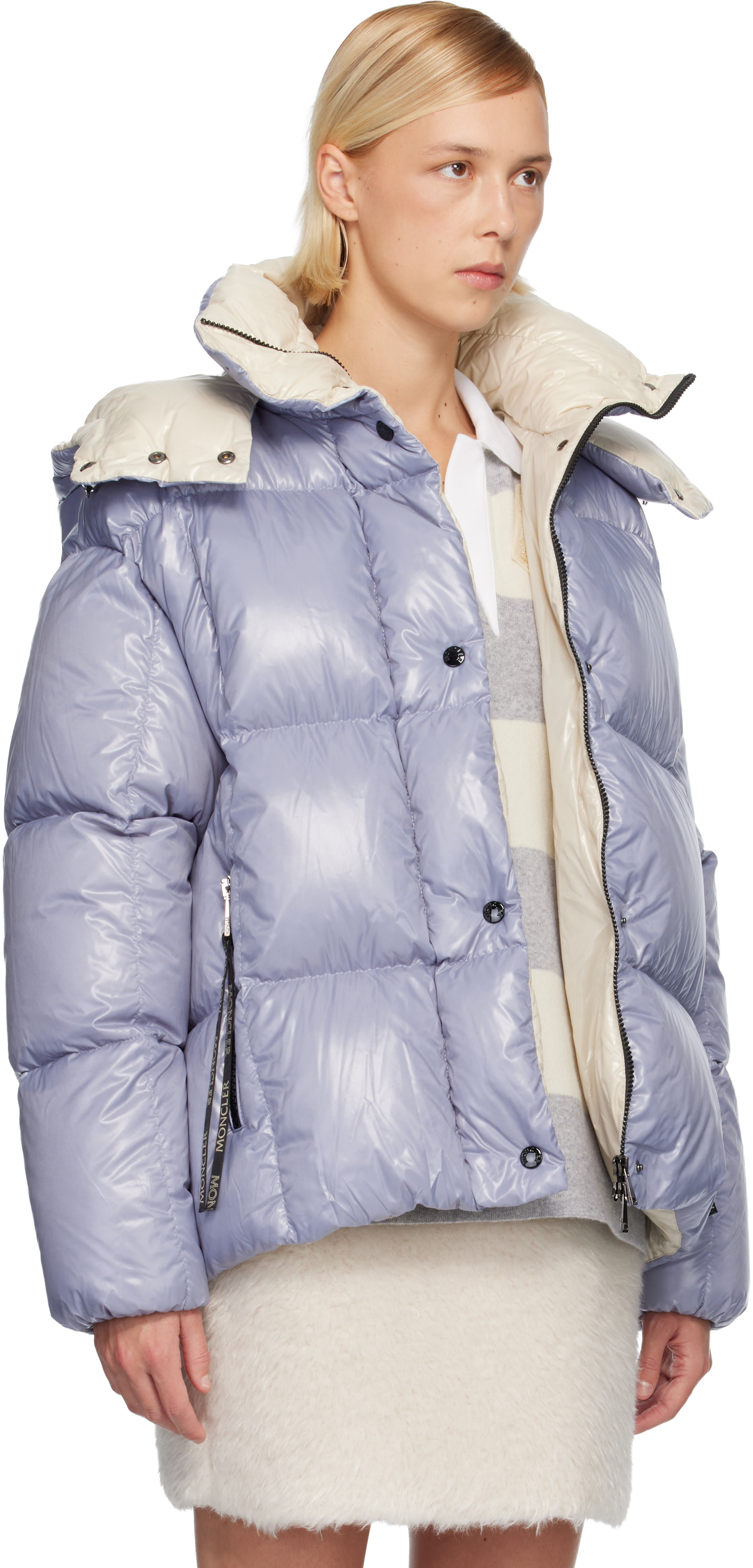 Moncler: Blue Parana Hooded Short Down Jacket | SSENSE Denmark