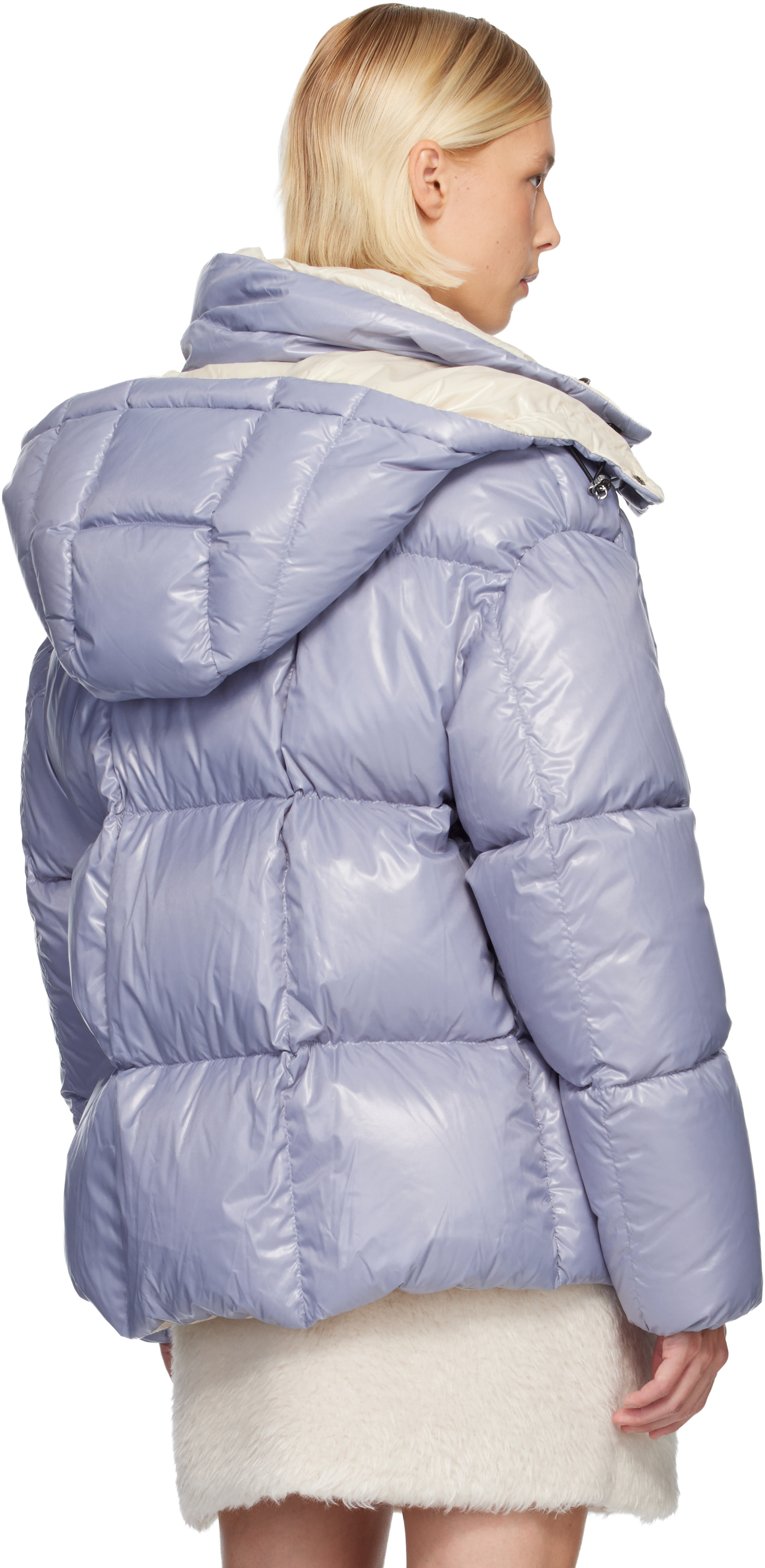 Moncler: Blue Parana Hooded Short Down Jacket | SSENSE