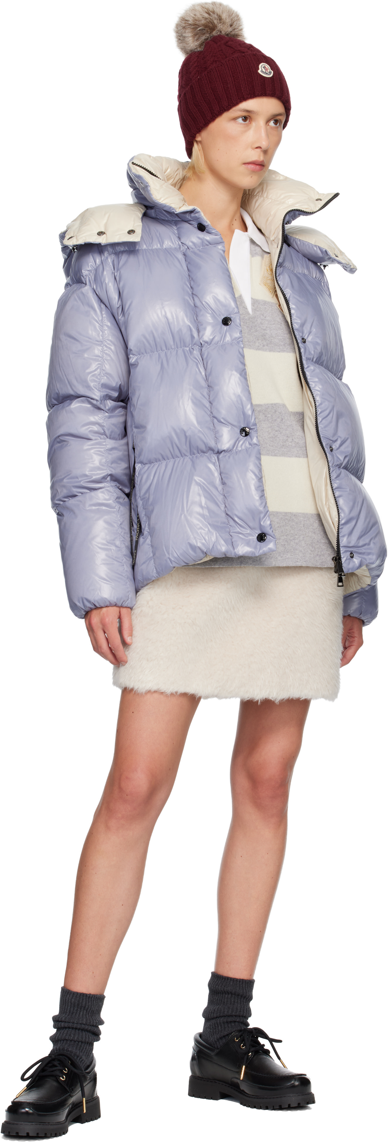 Moncler: Blue Parana Hooded Short Down Jacket | SSENSE