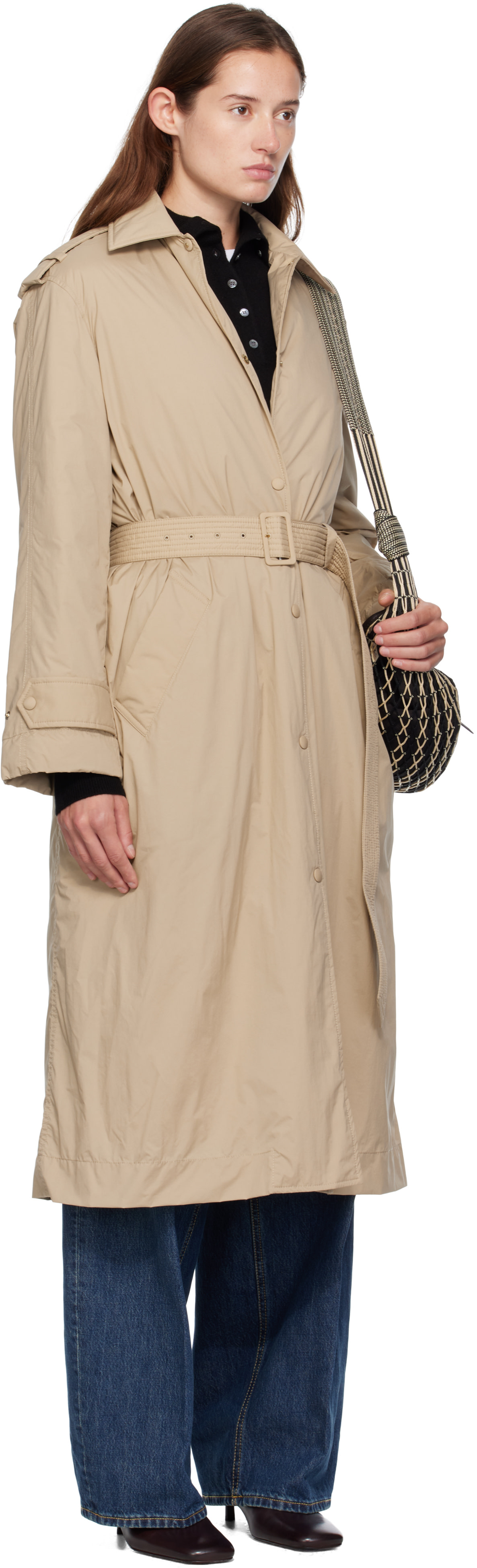 Moncler: Beige Yevre Down Trench Coat | SSENSE