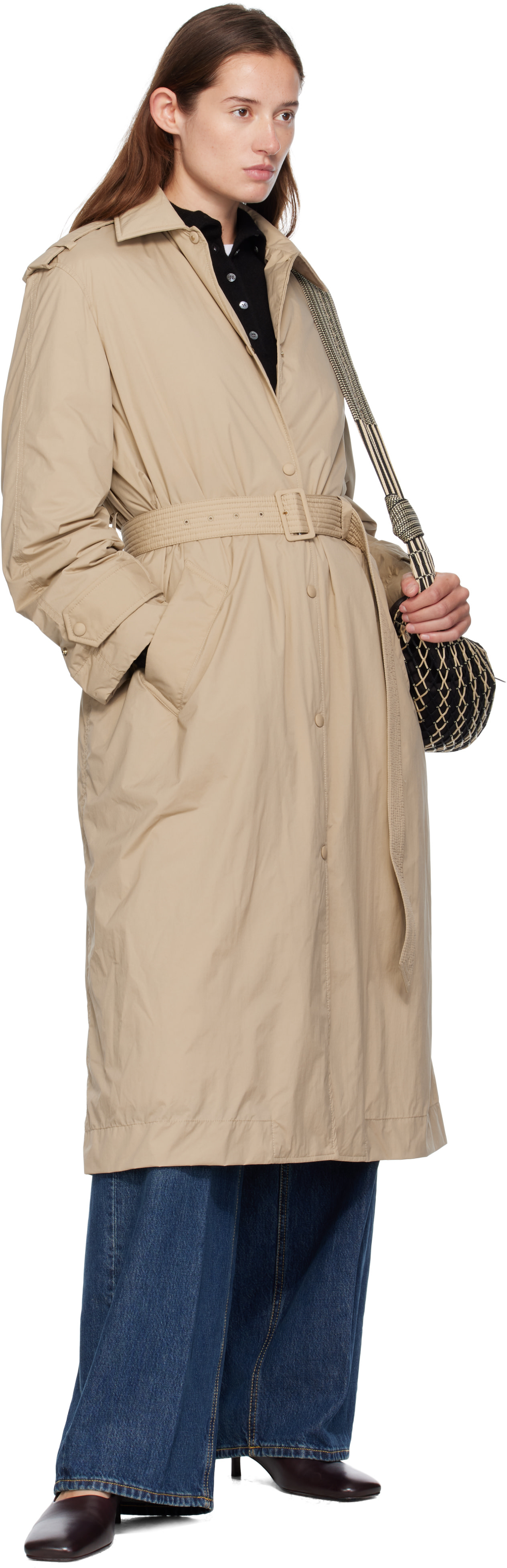 Moncler: Beige Yevre Down Trench Coat | SSENSE