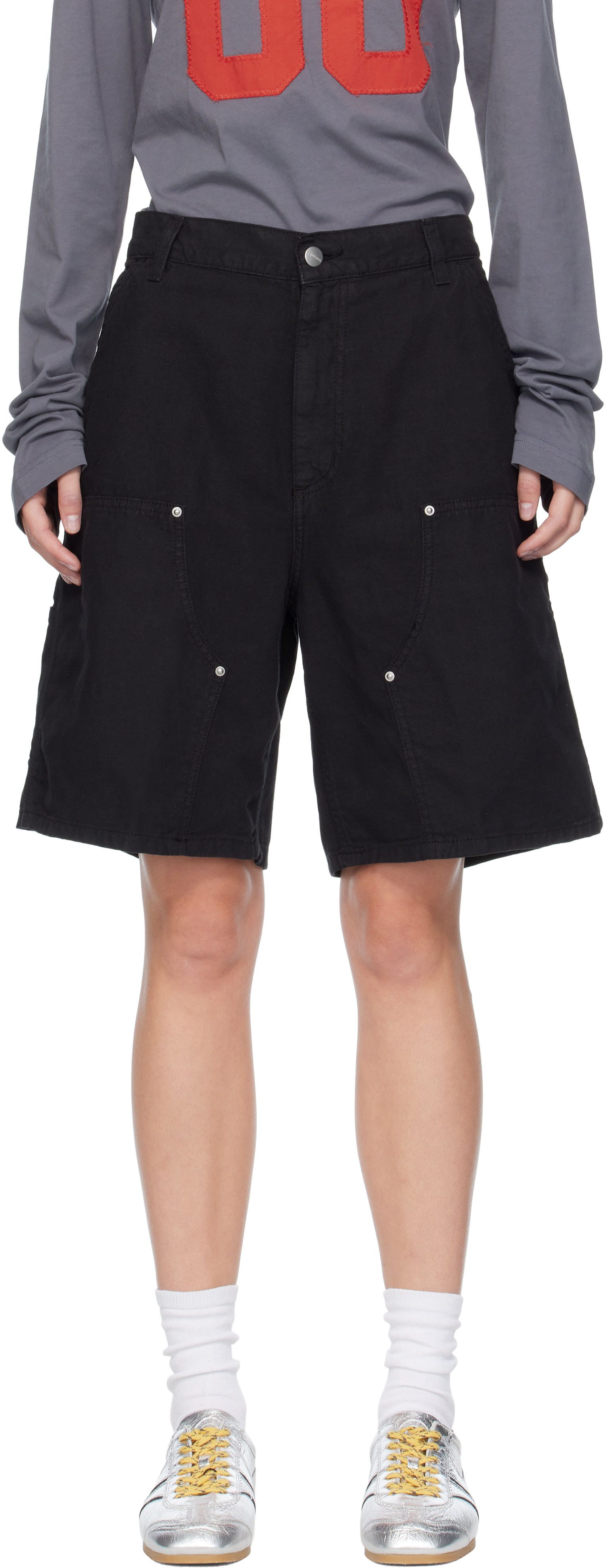 Carhartt Work In Progress: ブラック Branford ダブルニー ショート Carhartt Work In Progress: ブラック Branford ダブルニー ショート