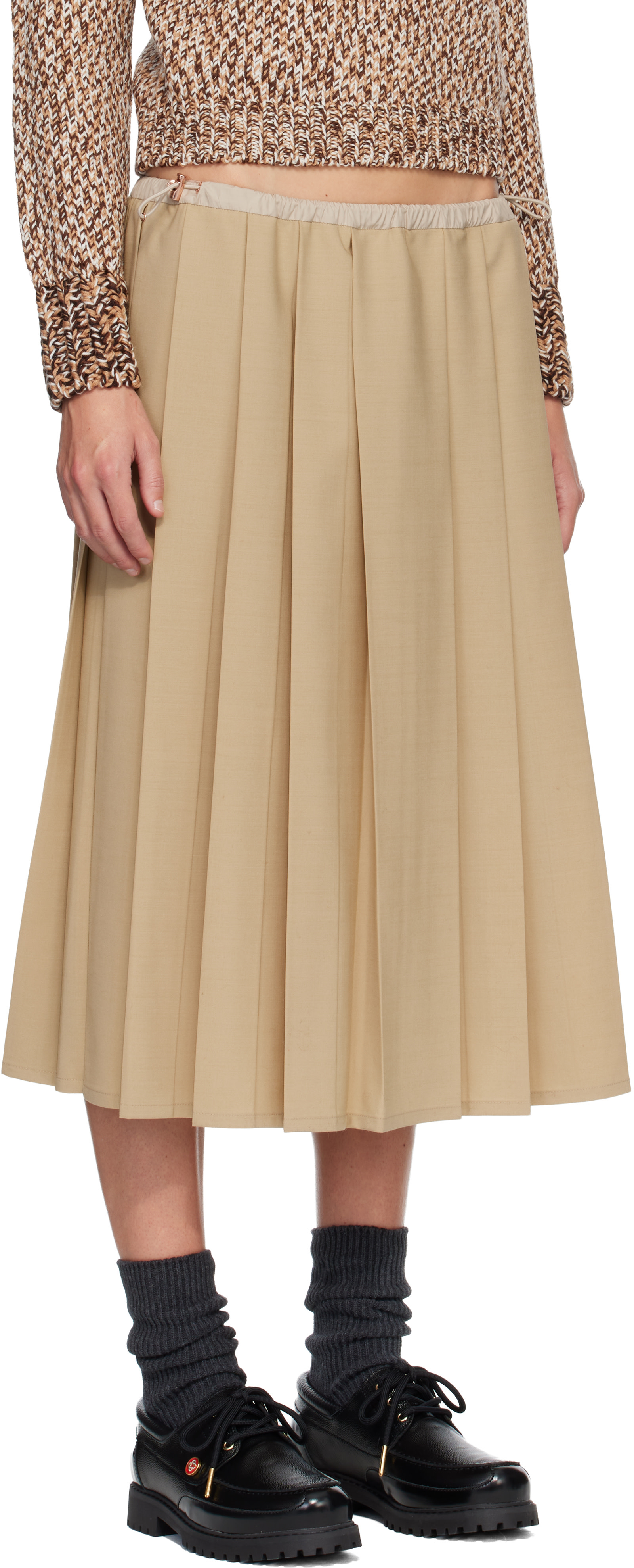 Moncler - Jupe midi beige à plis