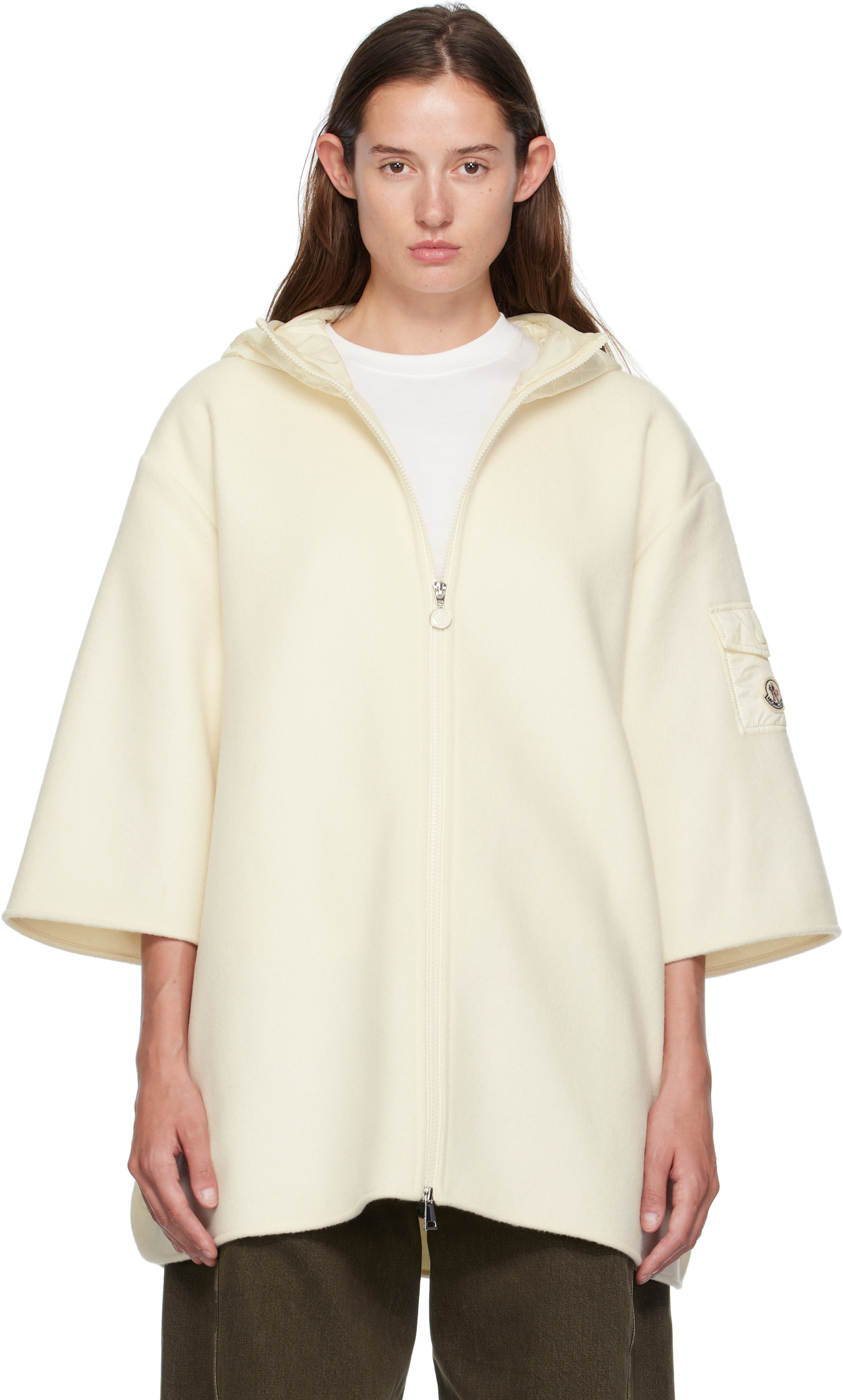 Moncler: ベージュウール ケープジャケット | SSENSE 日本