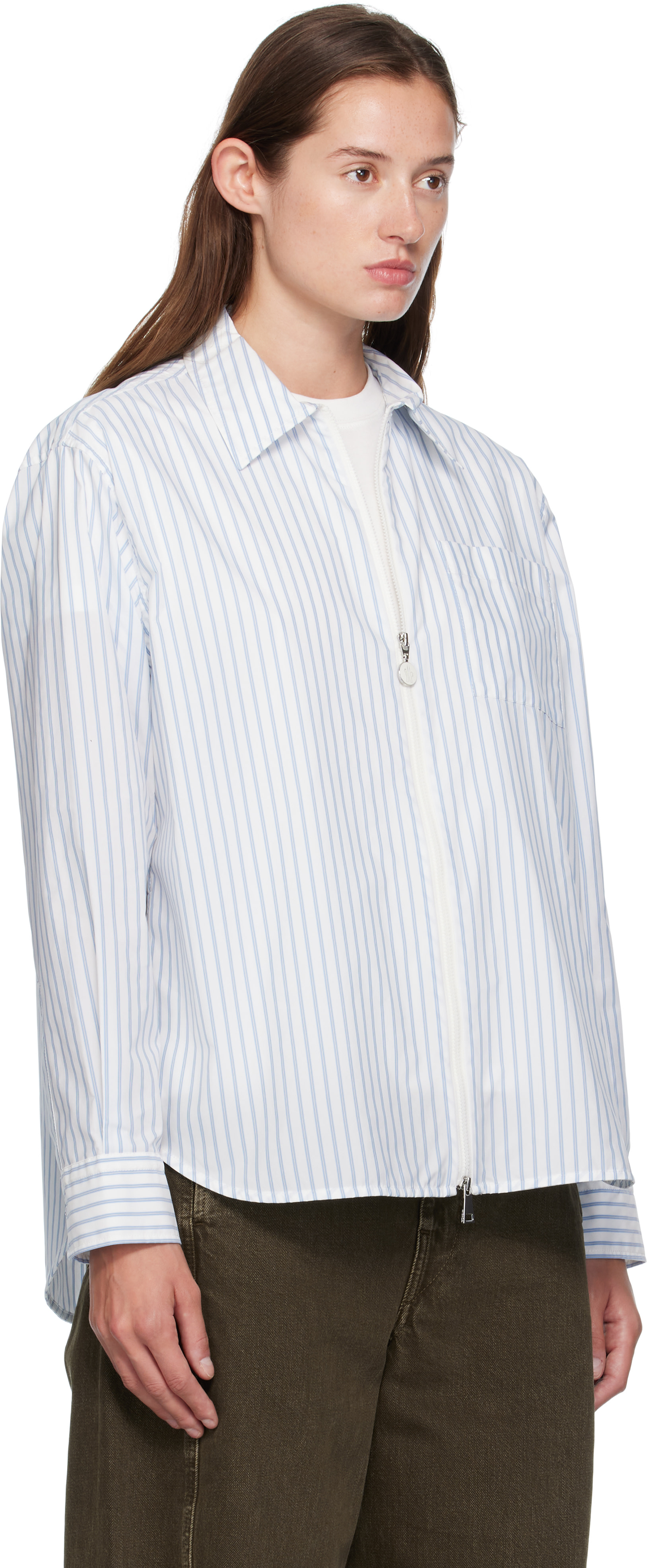 Moncler - Chemise blanc et bleu à rayures