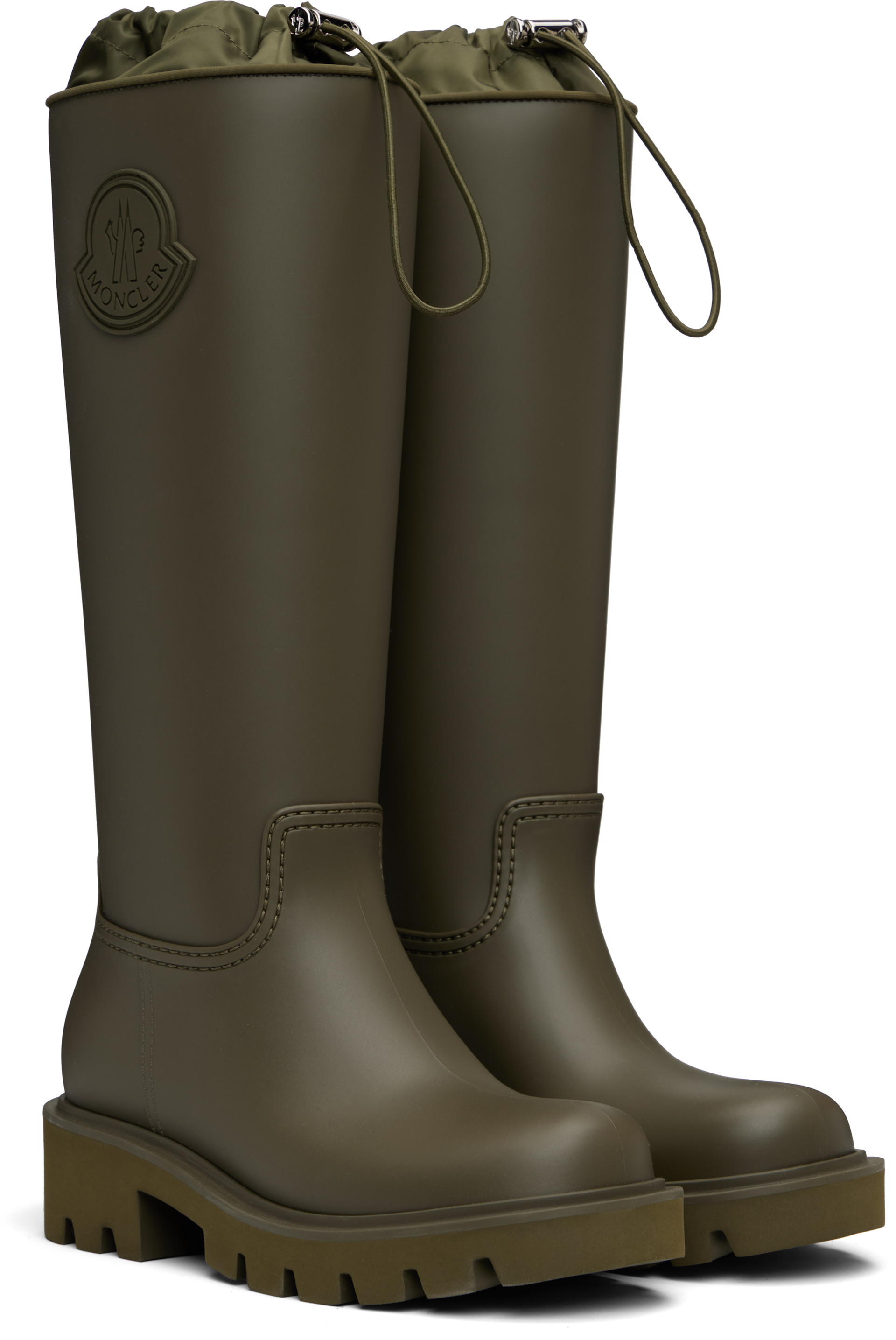 Moncler: Khaki Kickstream High Rain Tall Boots | SSENSE