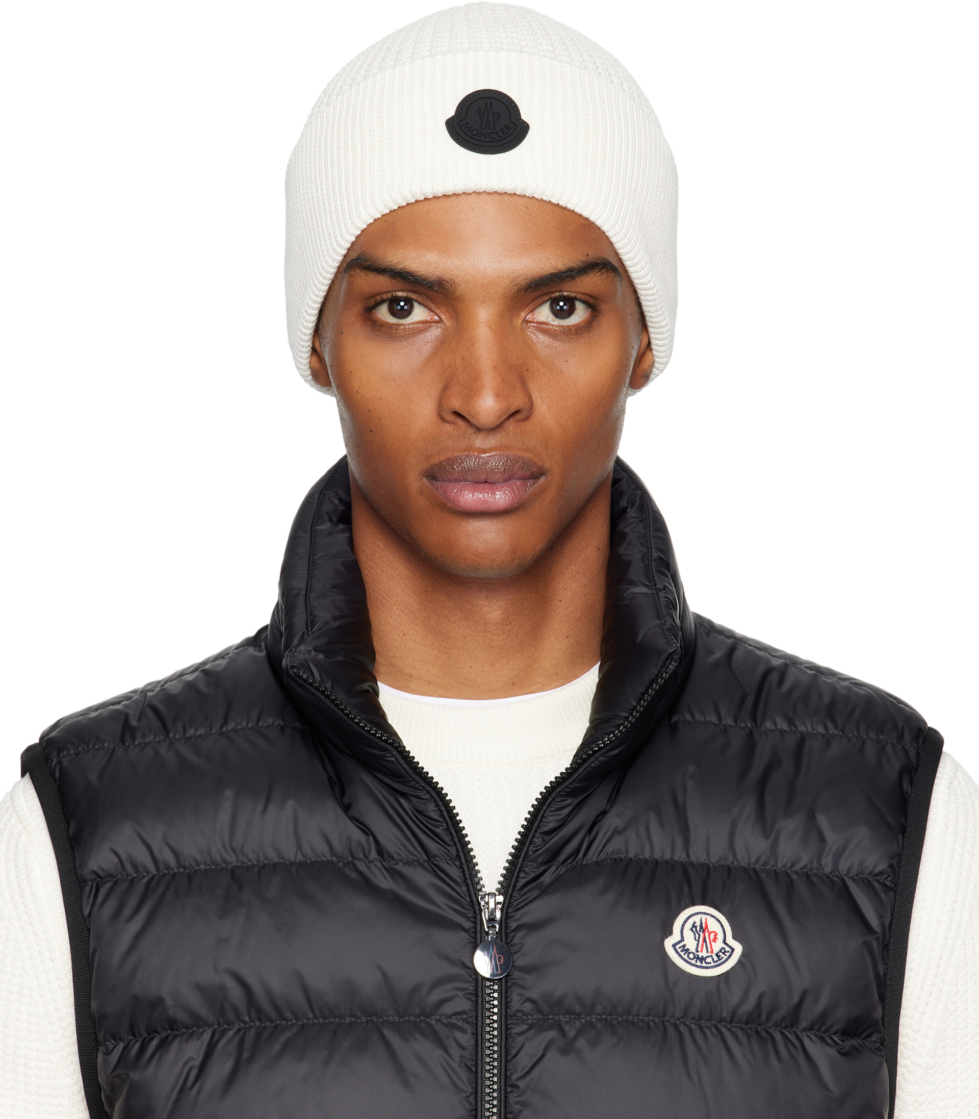 Moncler - オフホワイト ロゴ コットン ビーニー