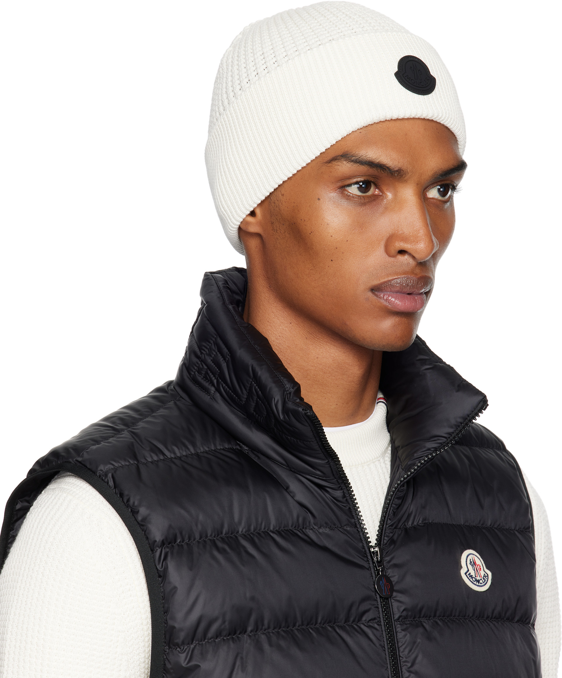 Moncler: Off-White Logo Cotton Beanie | SSENSE